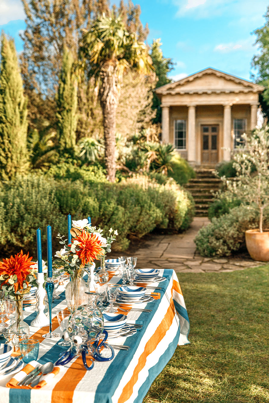 'Stripe' Linen Napkin in White & Orange, 50x50cm