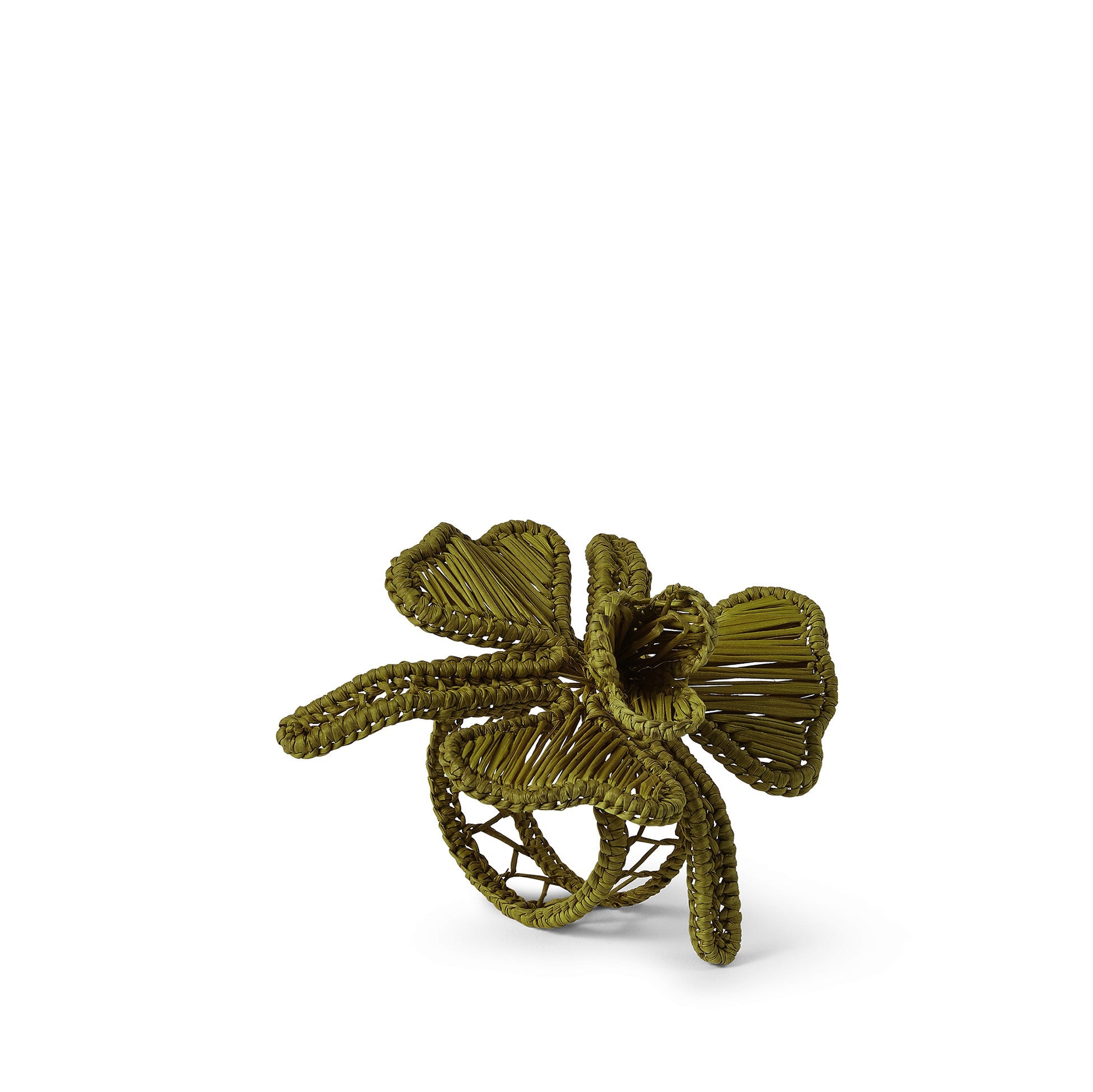 Handwoven Orchid Napkin Ring in Olive Green