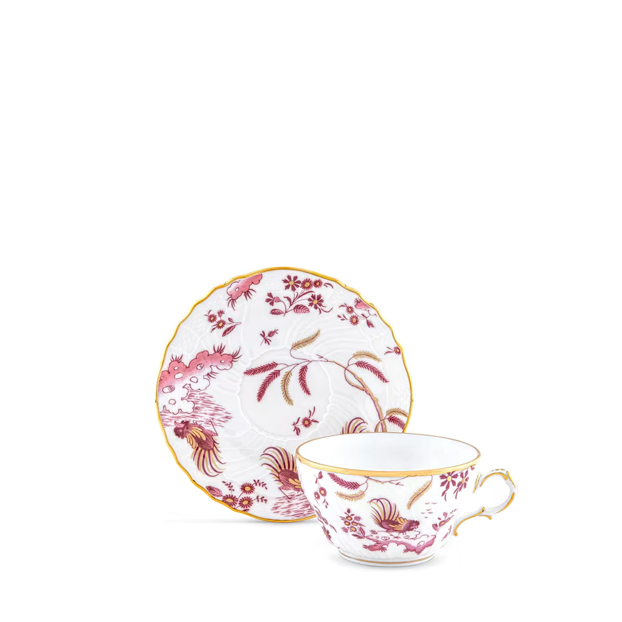 Ginori 1735 Oro di Doccia Magenta Tea Saucer 15cm & Tea Cup 9.5cm Set