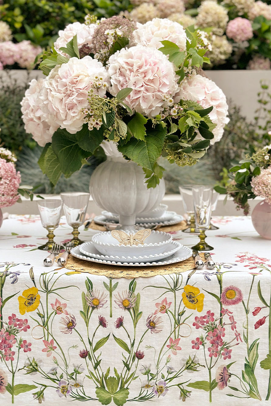 'Our June' Floral Linen Tablecloth