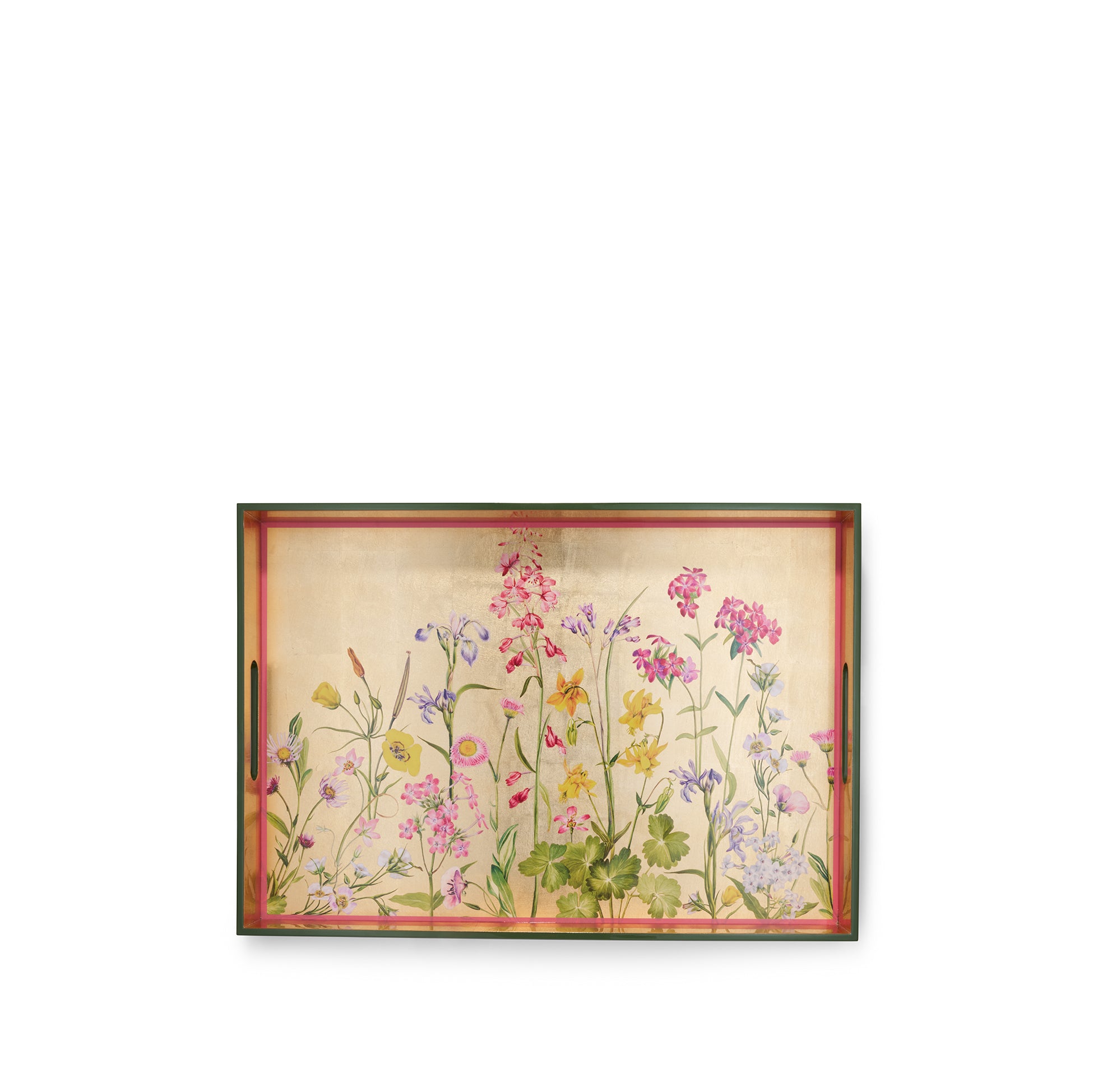 S&B Gold Leaf 'Our June' Floral Rectangular Lacquered Tray, 50cm x 40cm