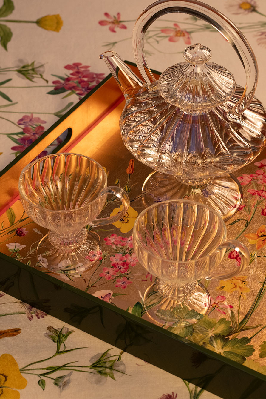 S&B Gold Leaf 'Our June' Floral Rectangular Lacquered Tray, 50cm x 40cm