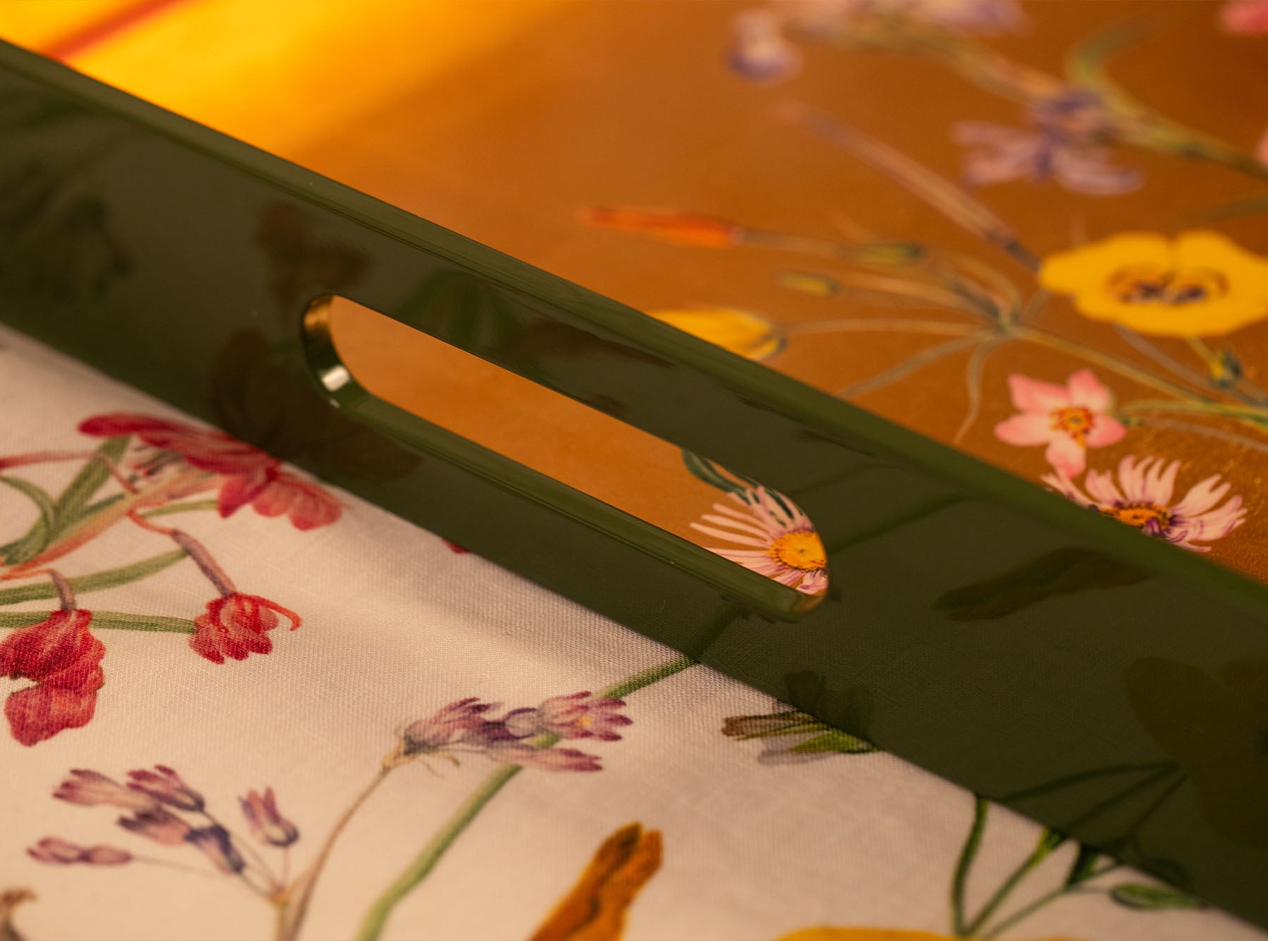 S&B Gold Leaf 'Our June' Floral Rectangular Lacquered Tray, 50cm x 40cm