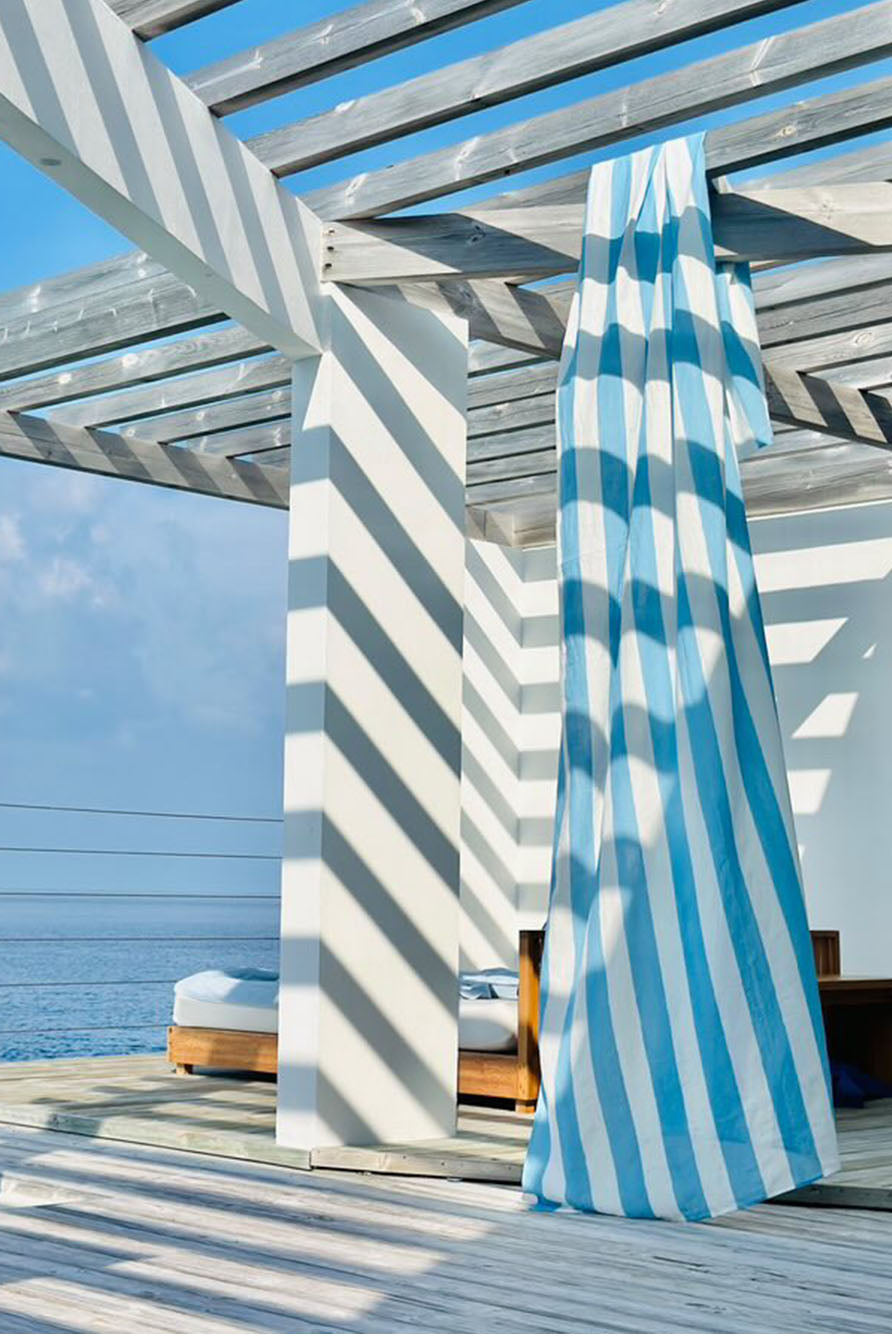 'Stripe' Linen Napkin in White & Pale Blue, 50x50cm