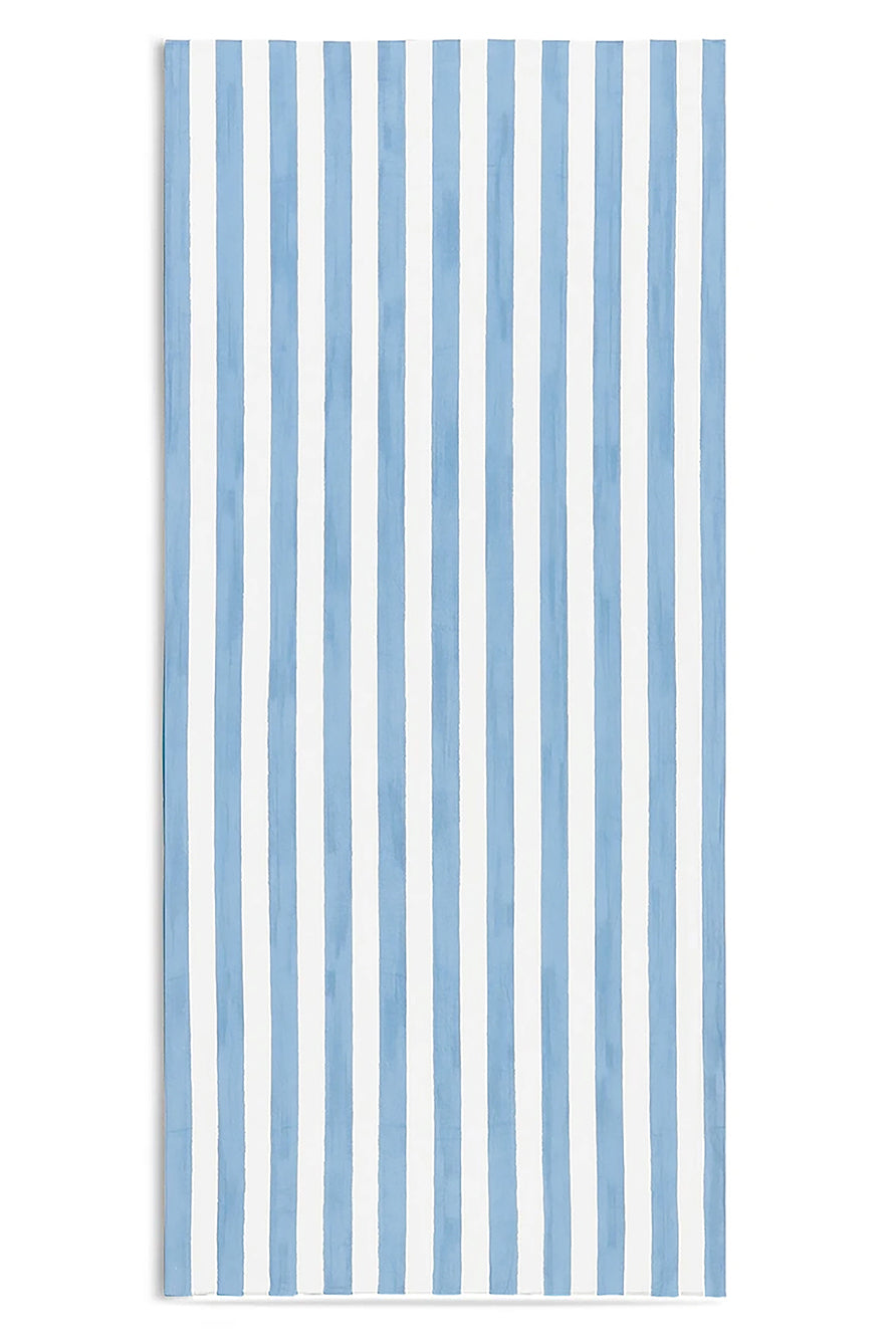 'Stripe' Linen Tablecloth in White & Pale Blue