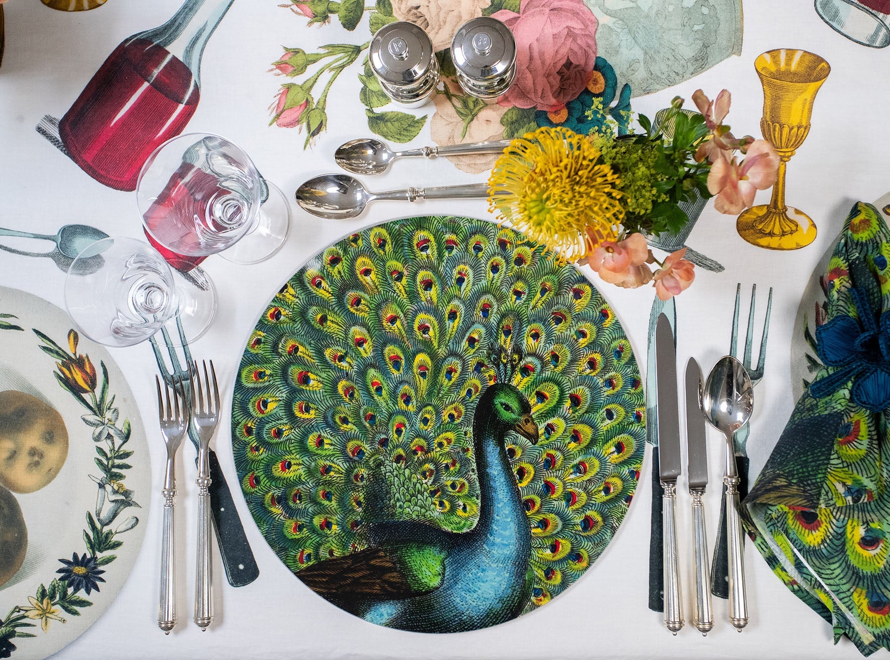 S&B x John Derian 'Peacock' Round Cork-Backed Placemat, 34cm