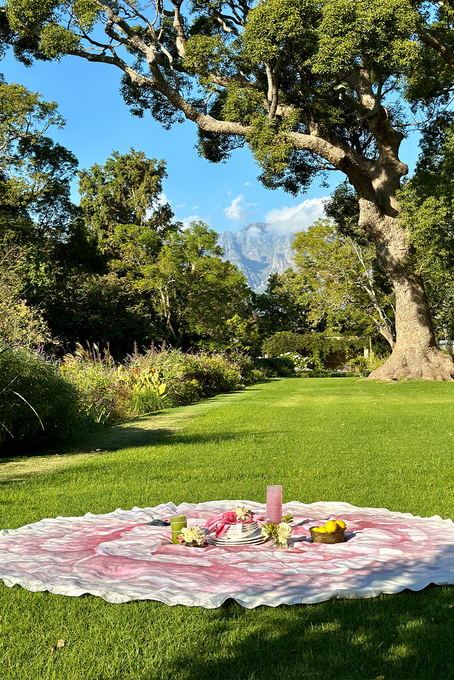 Pink Painted 'Peony' Linen Tablecloth