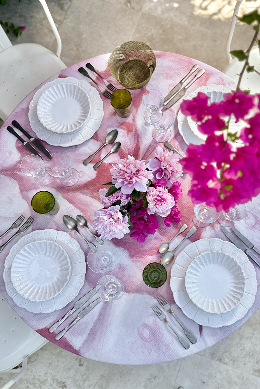 Pink Painted 'Peony' Linen Tablecloth, 260cm
