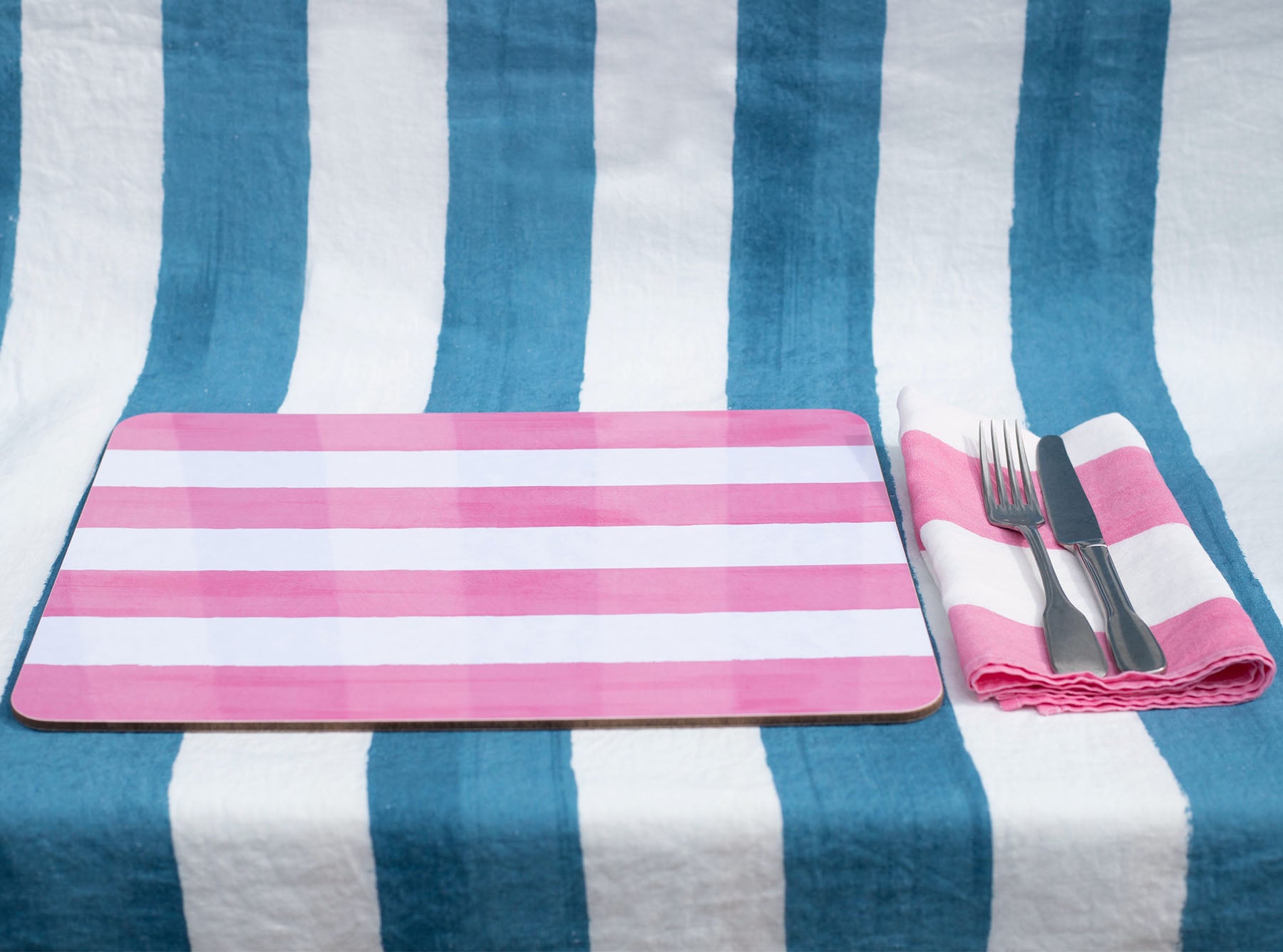 'Stripe' Cork-Backed Placemat in Rose Pink, 29 x 38cm