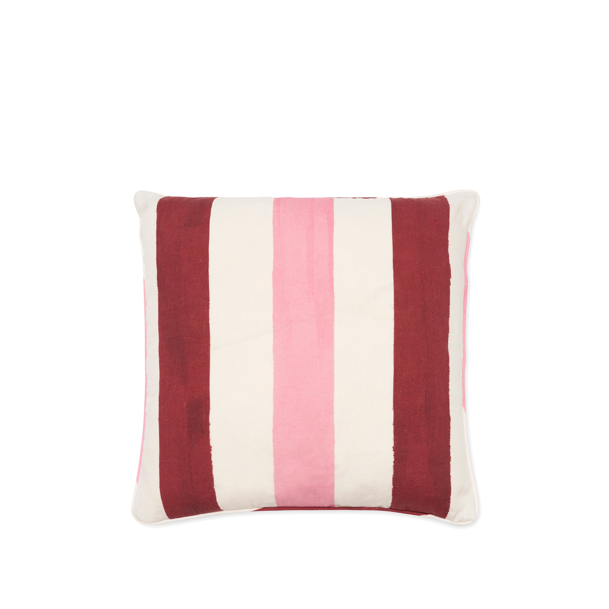 S&B Dual 'Stripe' Raspberry & Rose Pink Linen Cushion, 50x50cm