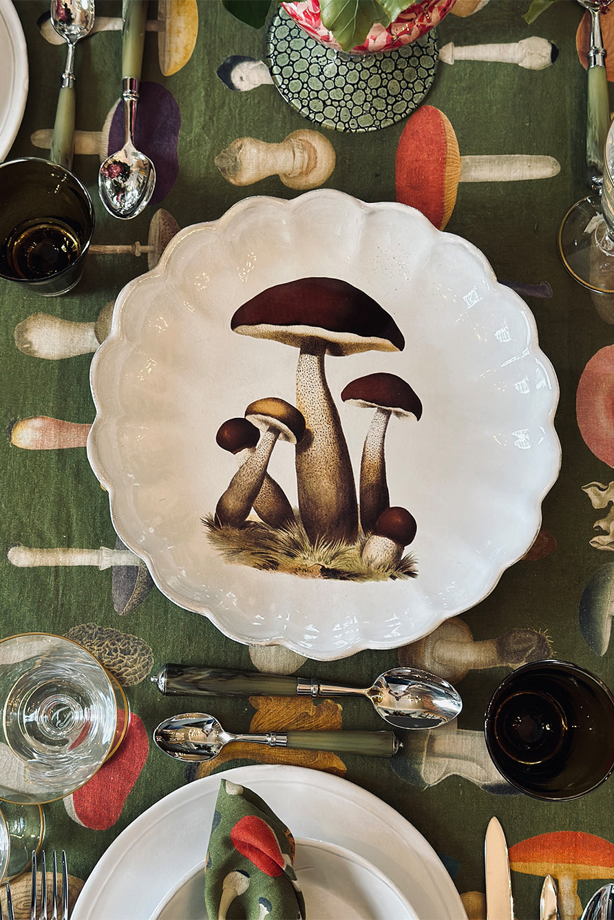 S&B x John Derian Green 'Fungi' Linen Napkin, 50x50cm