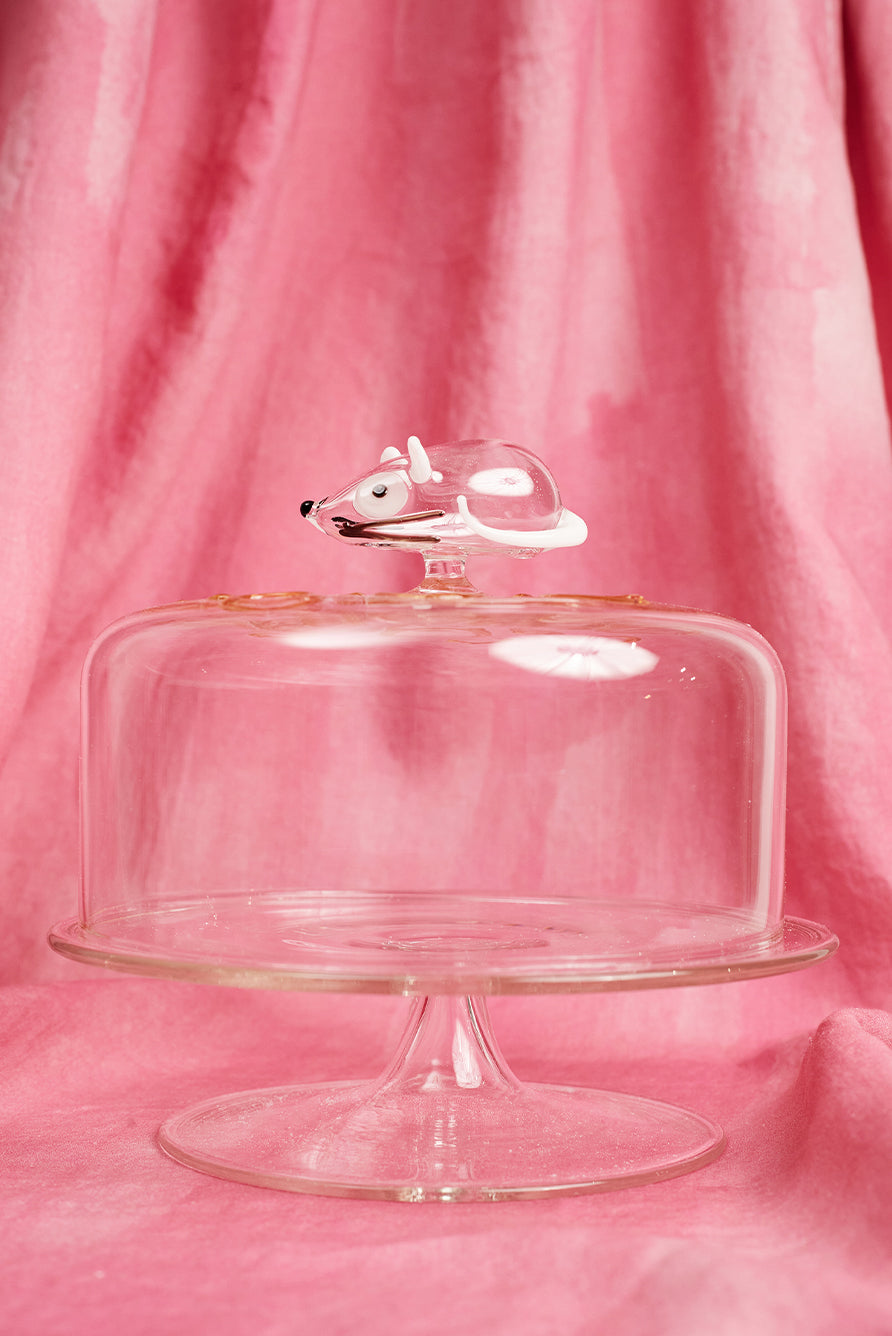 Handblown Glass Mouse Cheese Platter Stand, 25cm