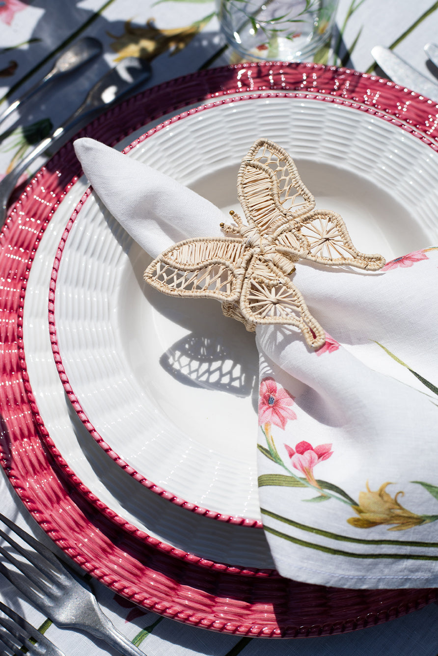 Rattan Effect Hand-Painted Brushed Bordeaux Dinner Plate, 27cm