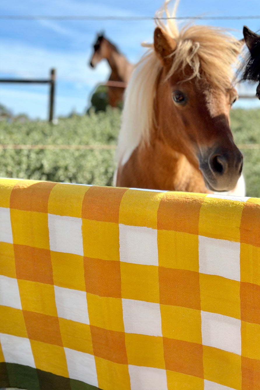 ‘Gingham’ Linen Napkin in Mustard Yellow