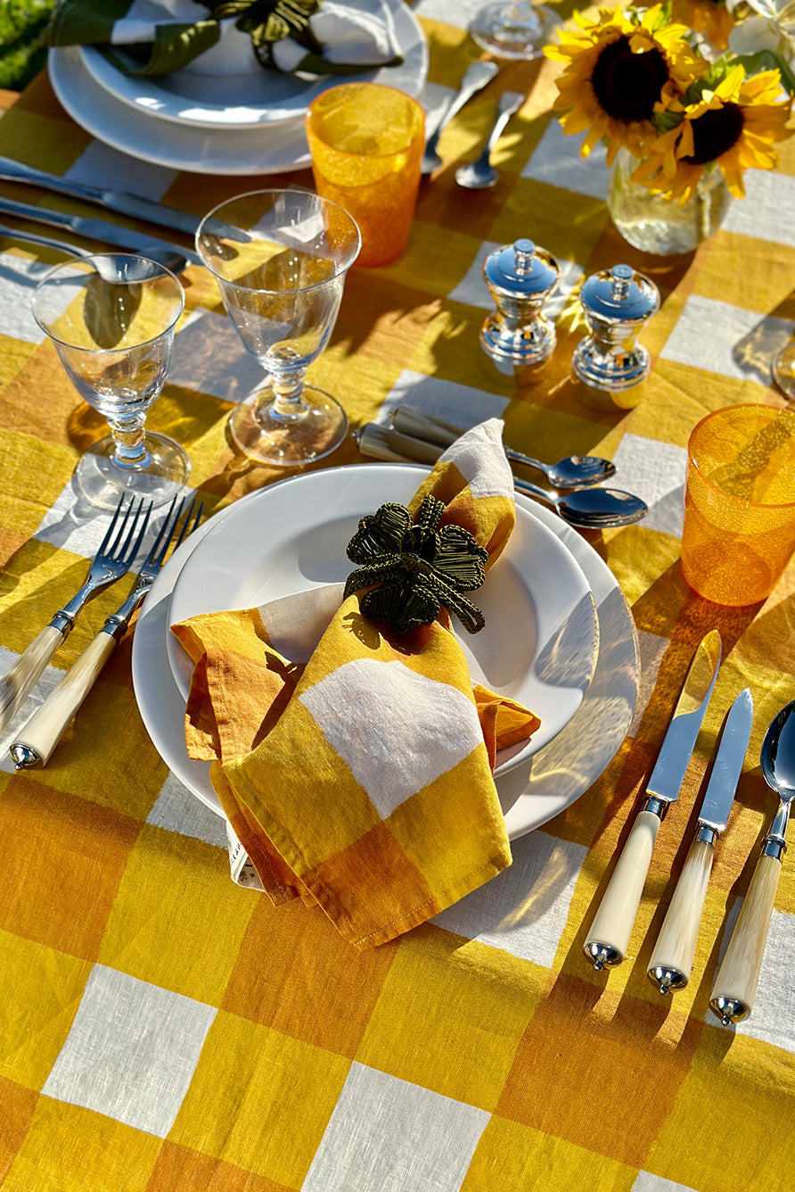 ‘Gingham’ Linen Napkin in Mustard Yellow