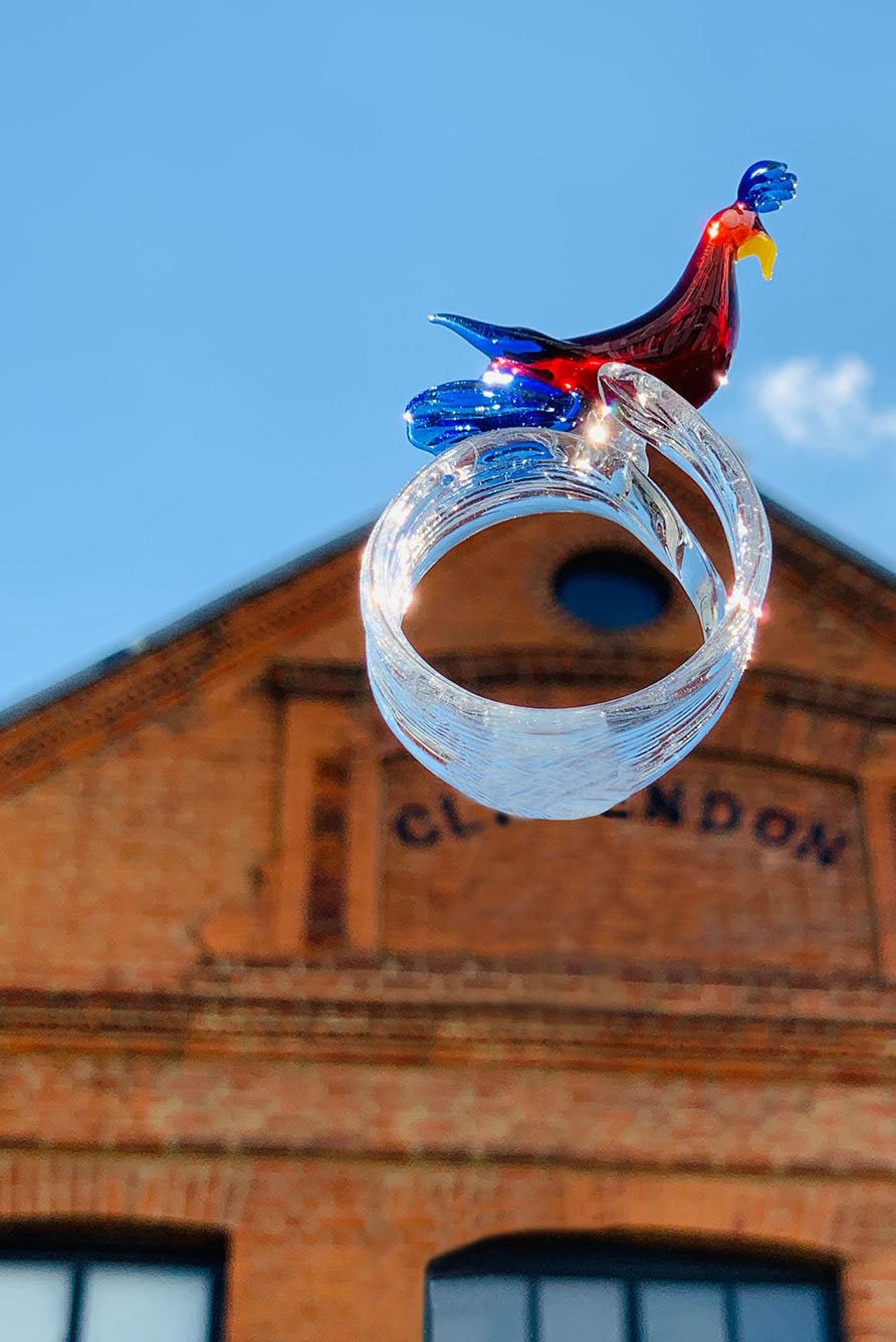 Handblown Glass Tropical Bird Napkin Ring in White