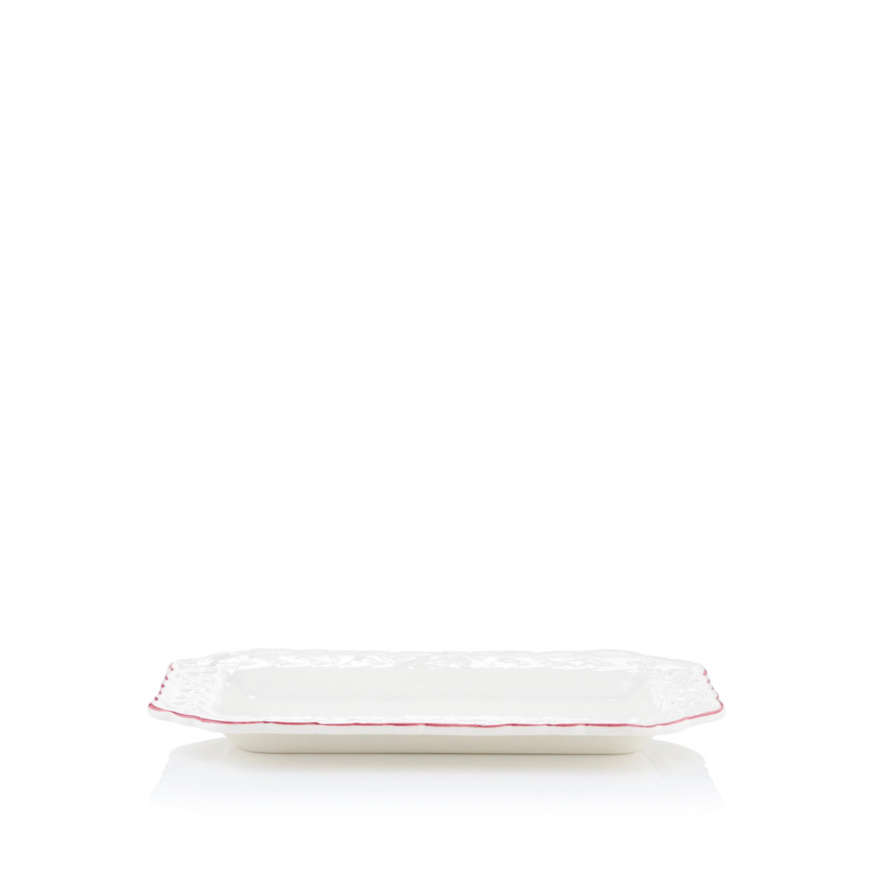 Rattan Effect Hand-Painted Bordeaux Rim Woven Rectangular Tray, 40.5 x 26 cm