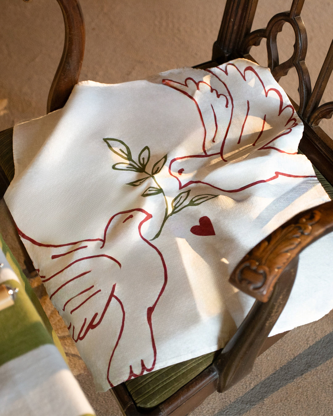 Red 'Doves' Linen Napkin, 50x50cm