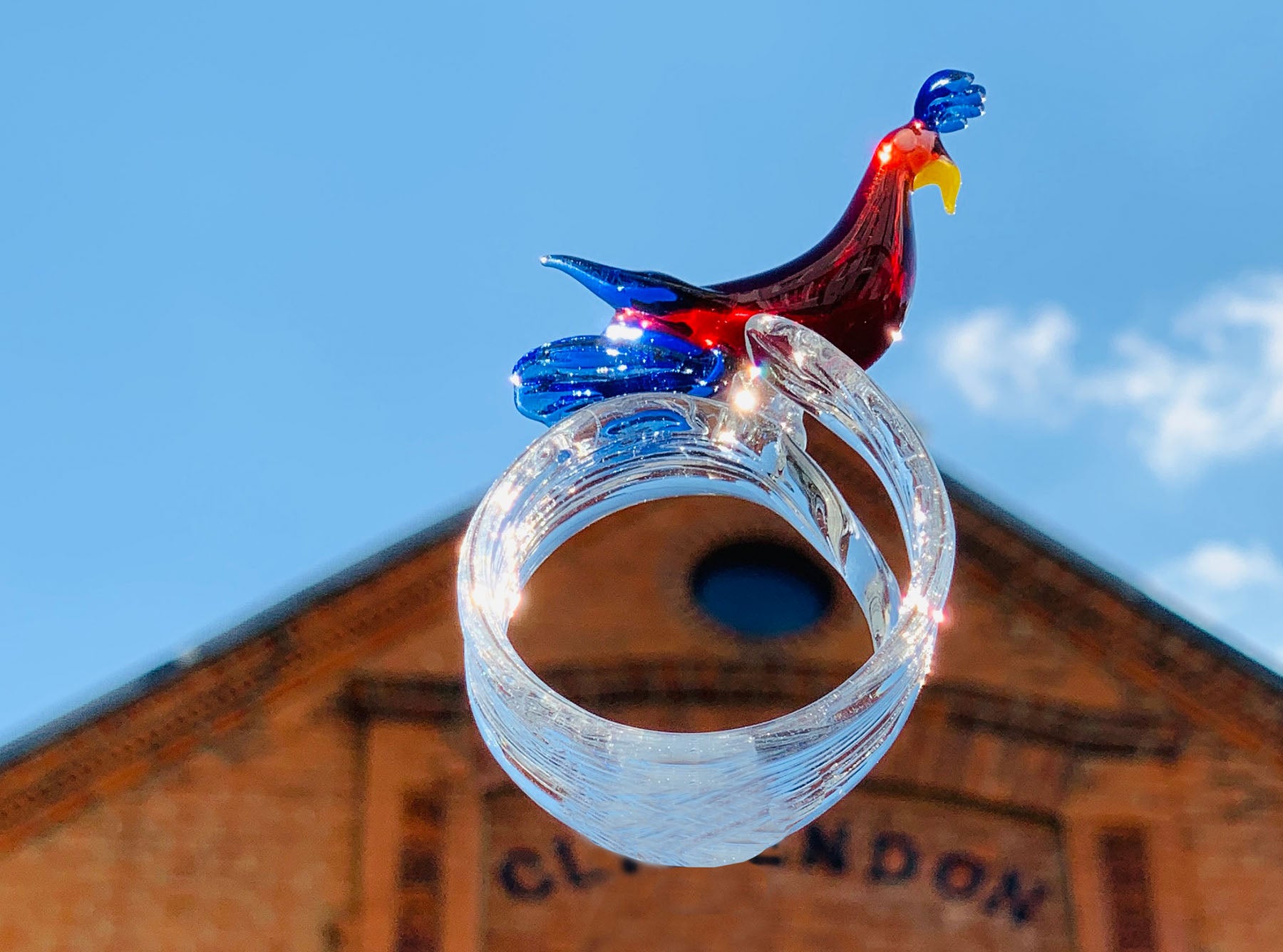 Handblown Glass Tropical Bird Napkin Ring in Red