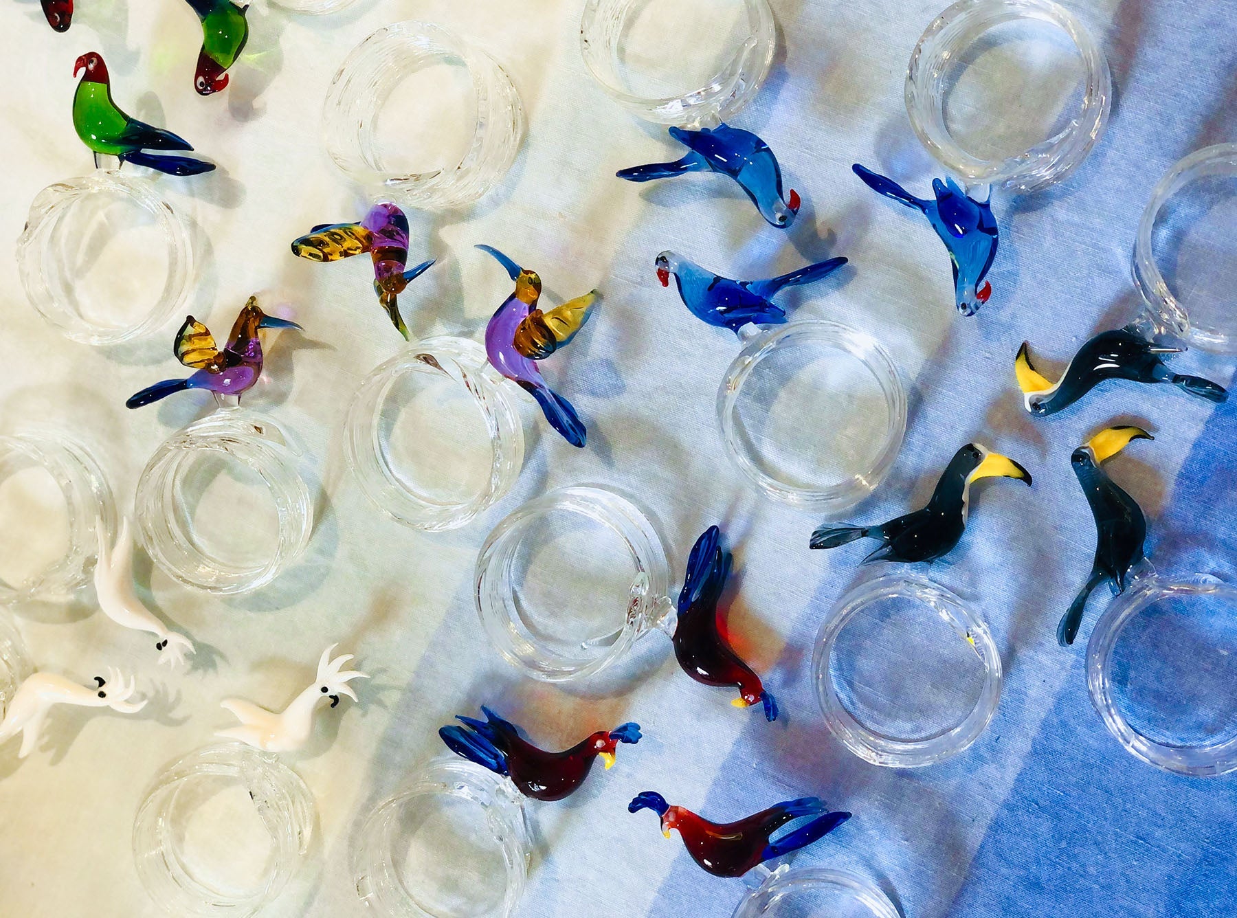 Handblown Glass Tropical Bird Napkin Ring in White
