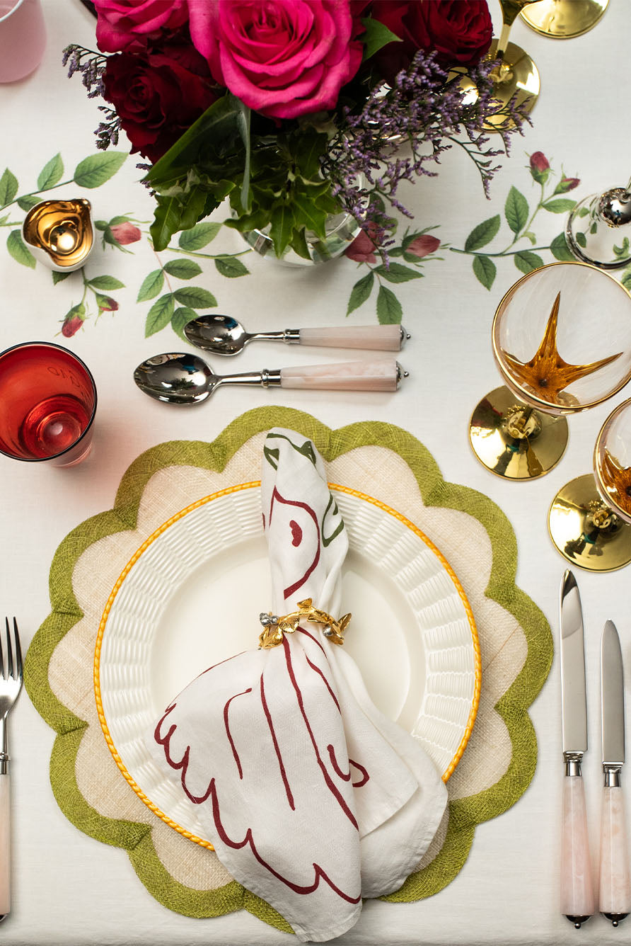 Red 'Doves' Linen Napkin, 50x50cm