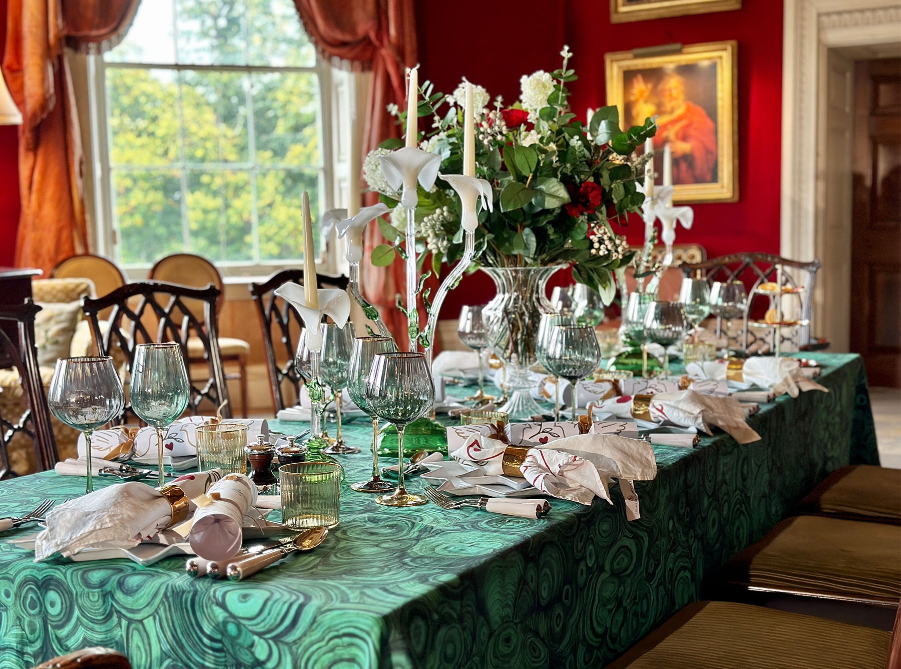 'Red Doves' Linen Napkin, 50x50cm