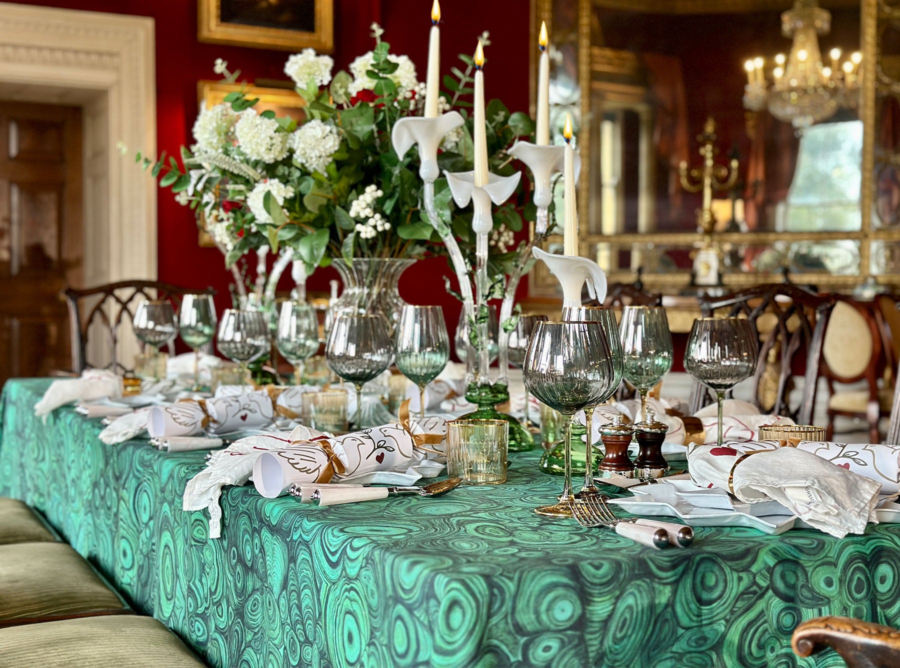 'Red Doves' Linen Napkin, 50x50cm