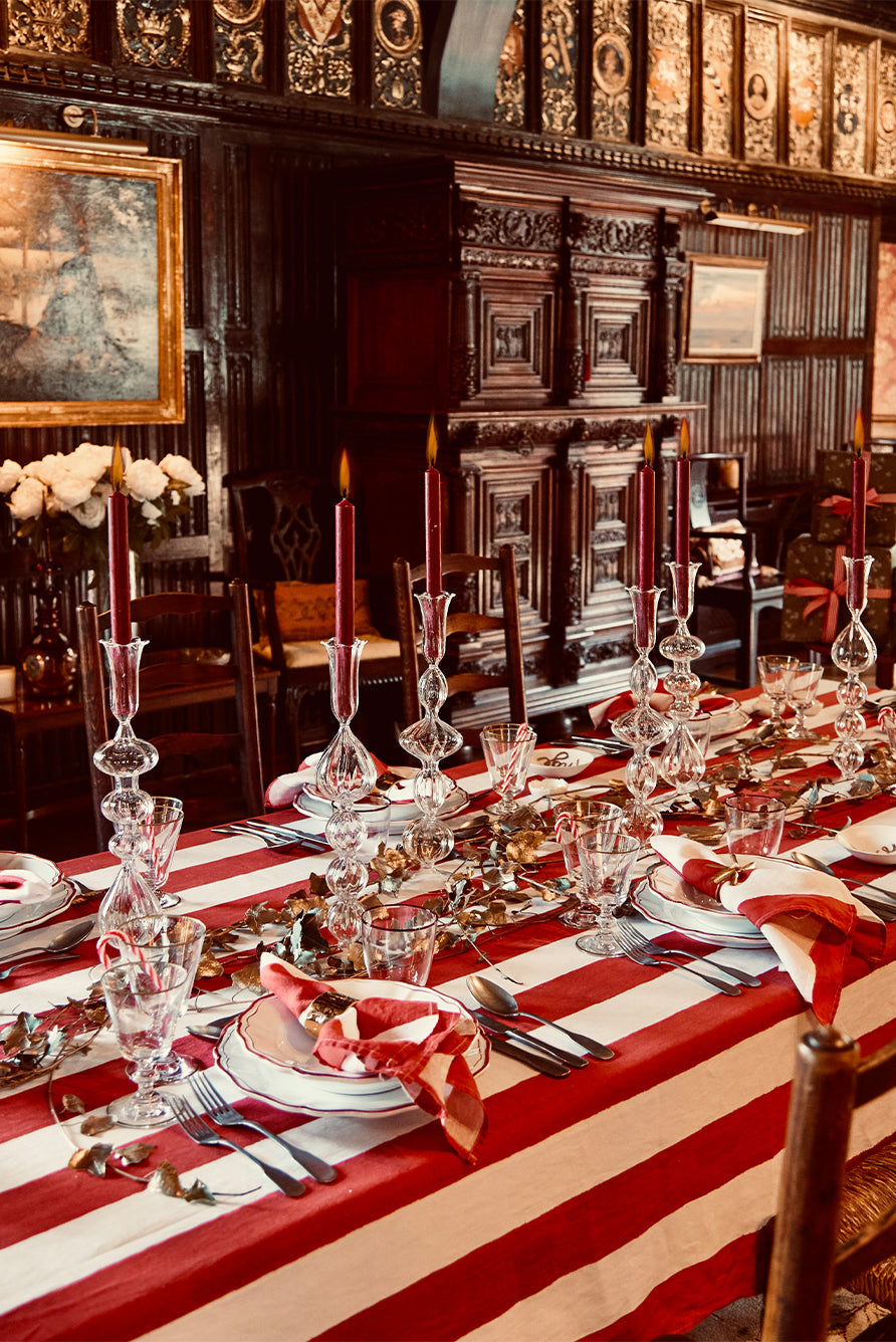 'Stripe' Linen Napkin in White & Red, 50x50cm