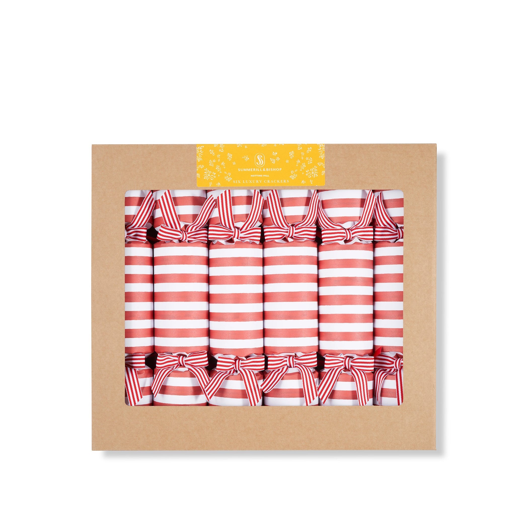 Christmas Crackers with 'Red Stripe' Print and Matching Bows, Box of 6 (UK ONLY)