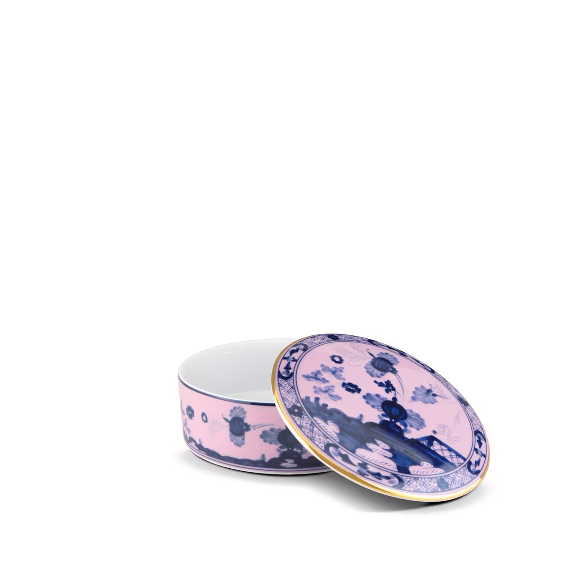 Oriente Italiano 'Azalea' Round Trinket Box with Cover in Pink & Blue, 13cm