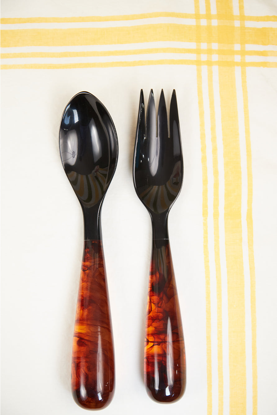 Pair of Resin Salad Servers in Tortoiseshell, 33cm