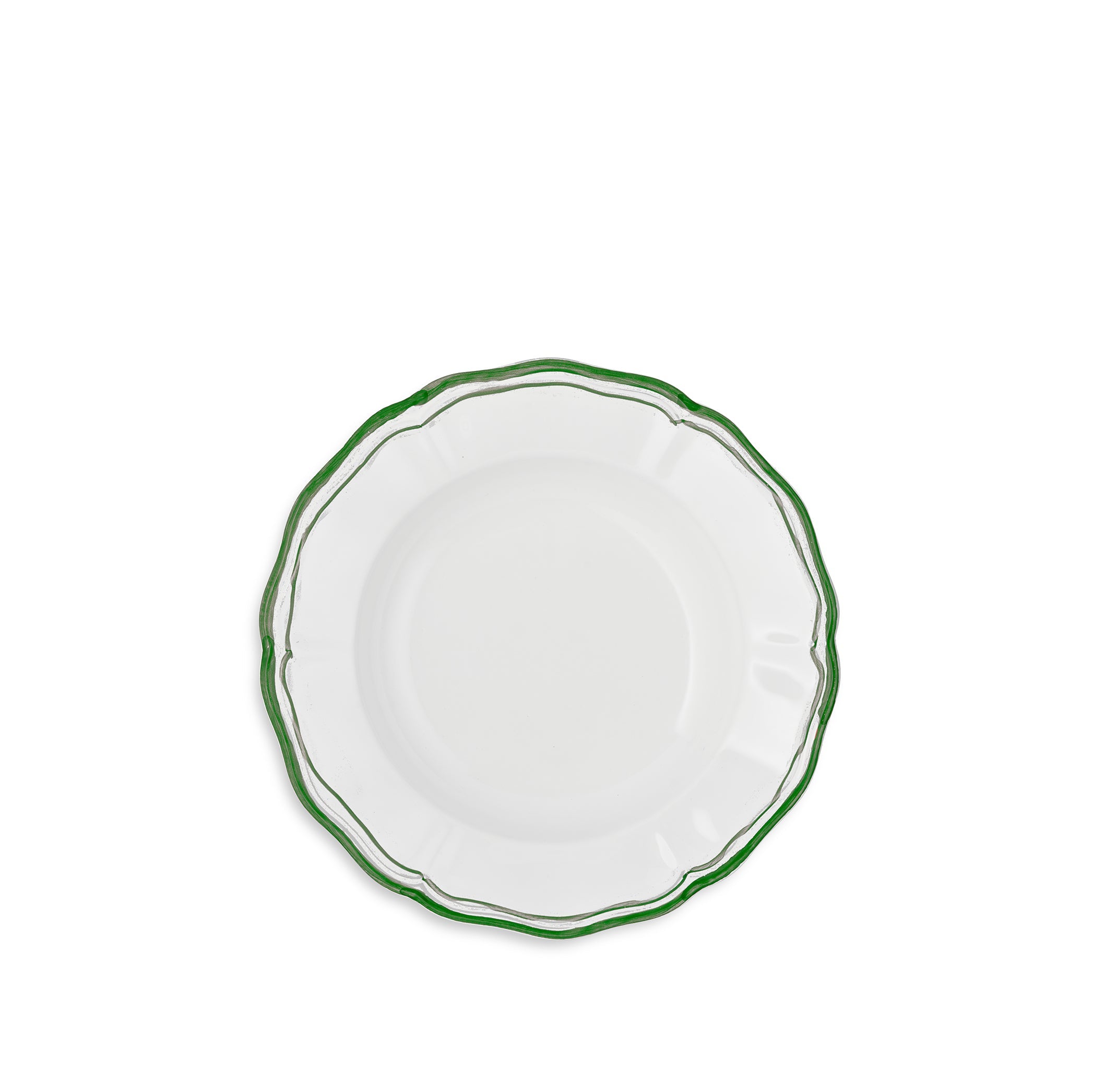 Scalloped Soup Plate With Olive Green Double Rim, 25cm