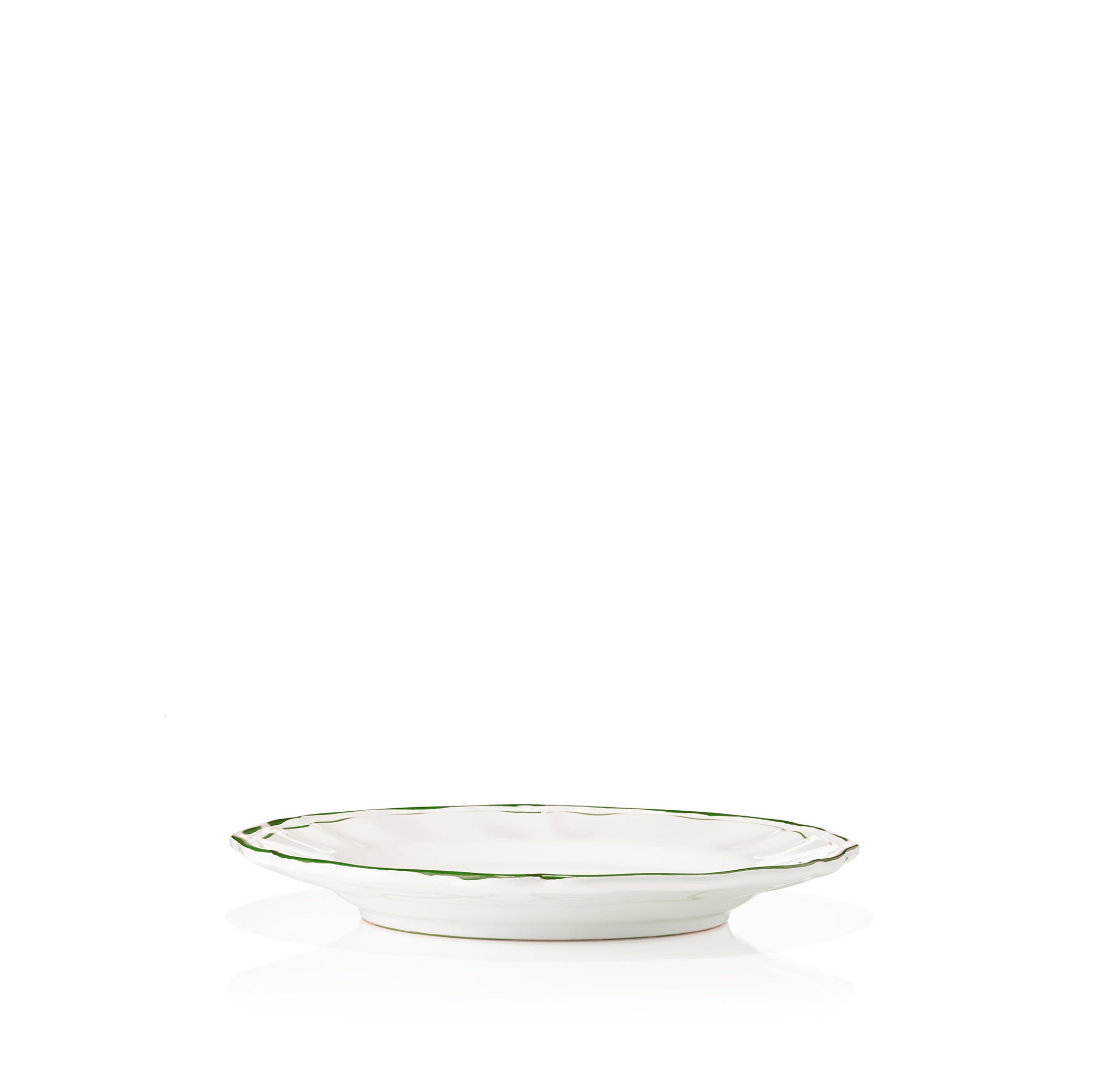 Scalloped Dinner Plate With Olive Green Double Rim, 28cm