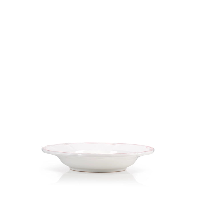 Scalloped Soup Plate With Pink Double Rim, 25cm