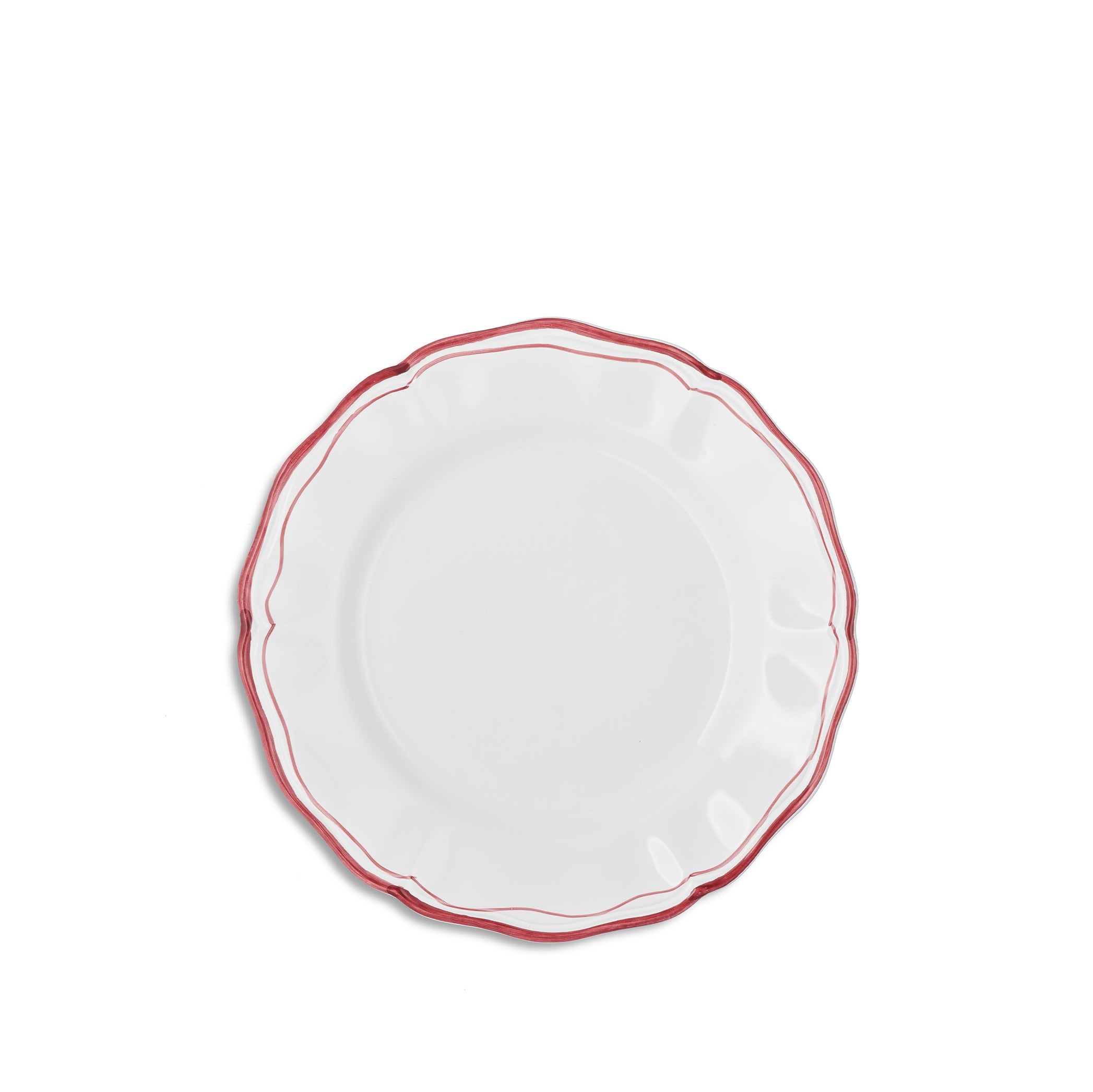 Scalloped Dinner Plate With Red Double Rim, 28cm