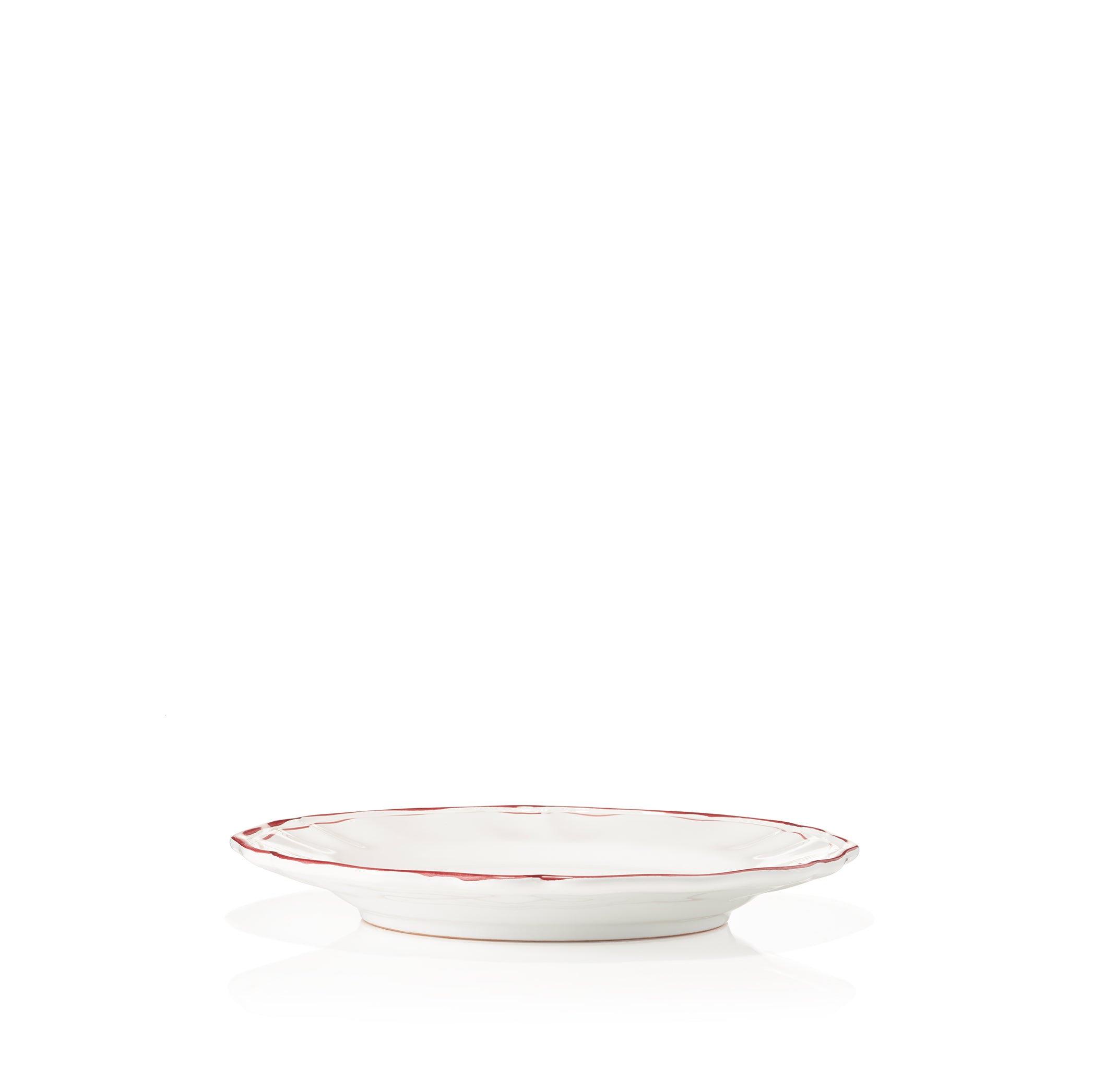 Scalloped Dinner Plate With Red Double Rim, 28cm