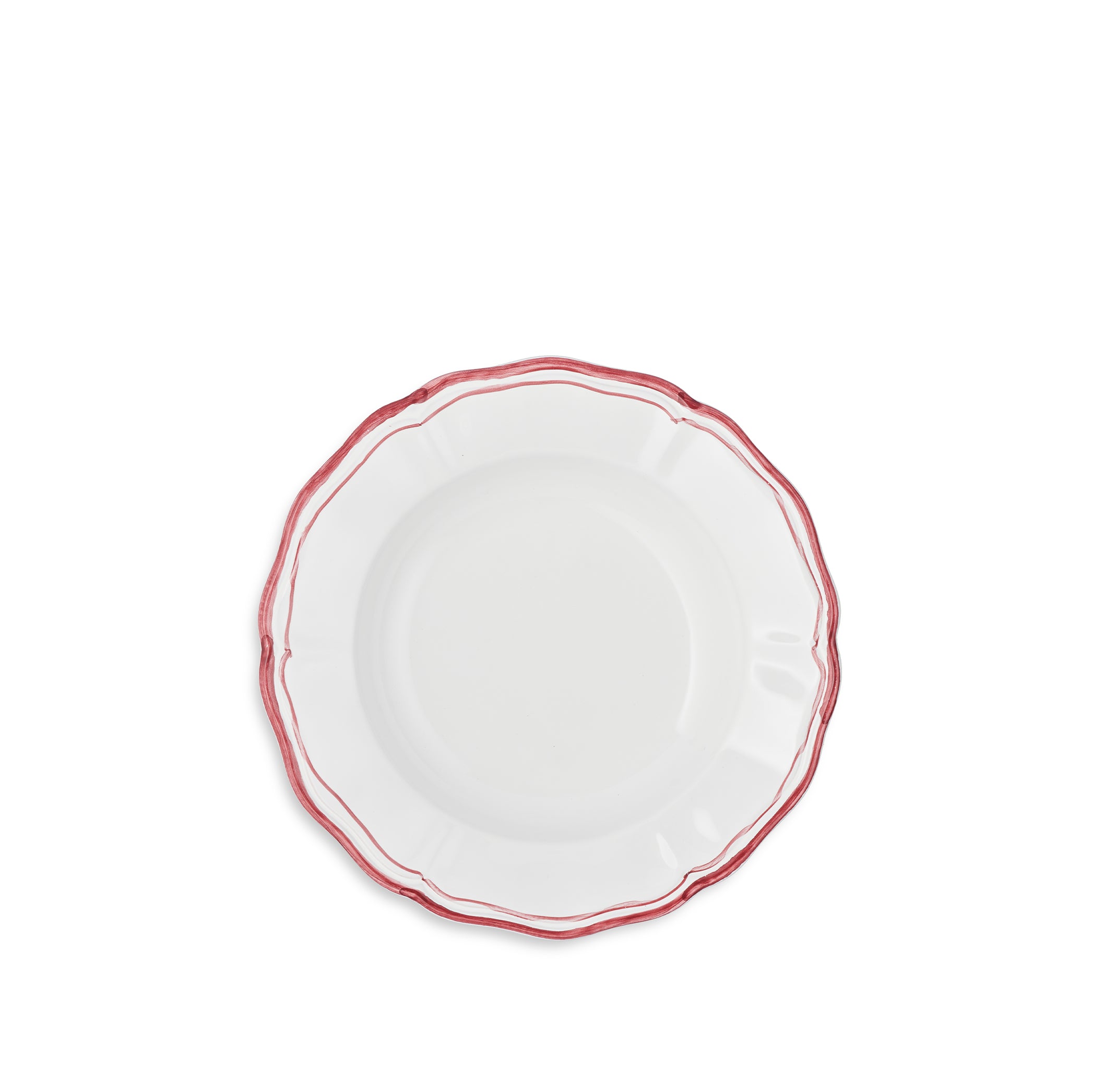 Scalloped Soup Plate With Red Double Rim, 25cm