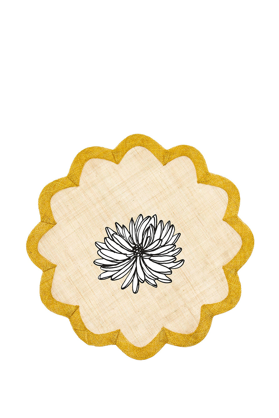 Scallop Border Sinamay Placemat in Yellow, 40cm