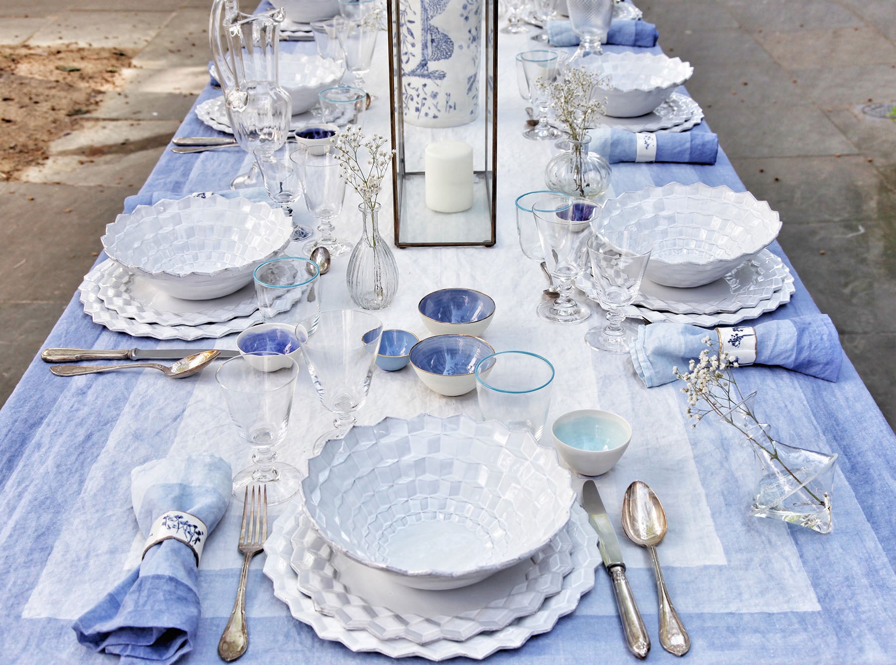 'Shades Of Blue' Striped Linen Tablecloth