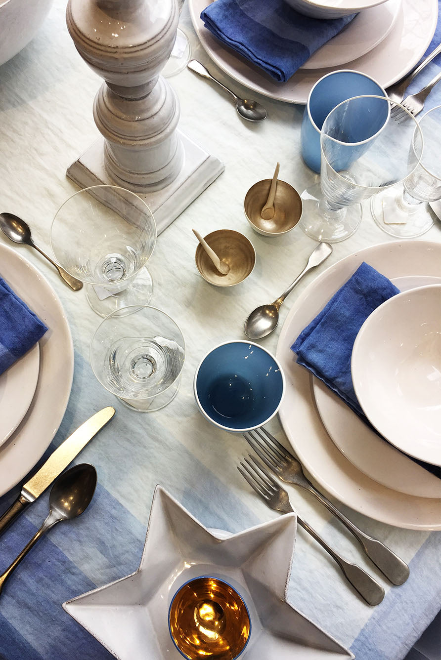 'Shades Of Blue' Striped Linen Tablecloth