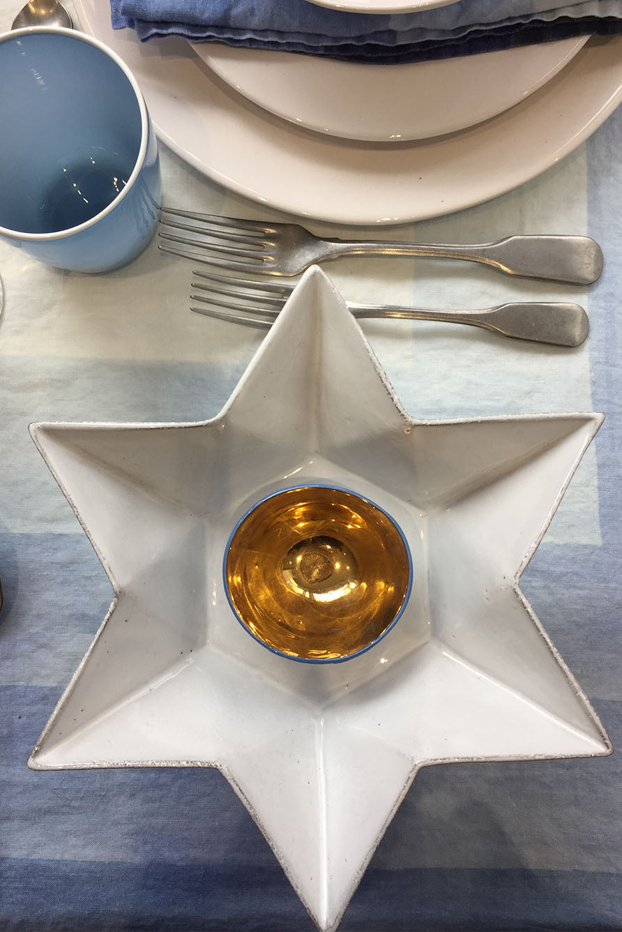 'Shades Of Blue' Striped Linen Tablecloth