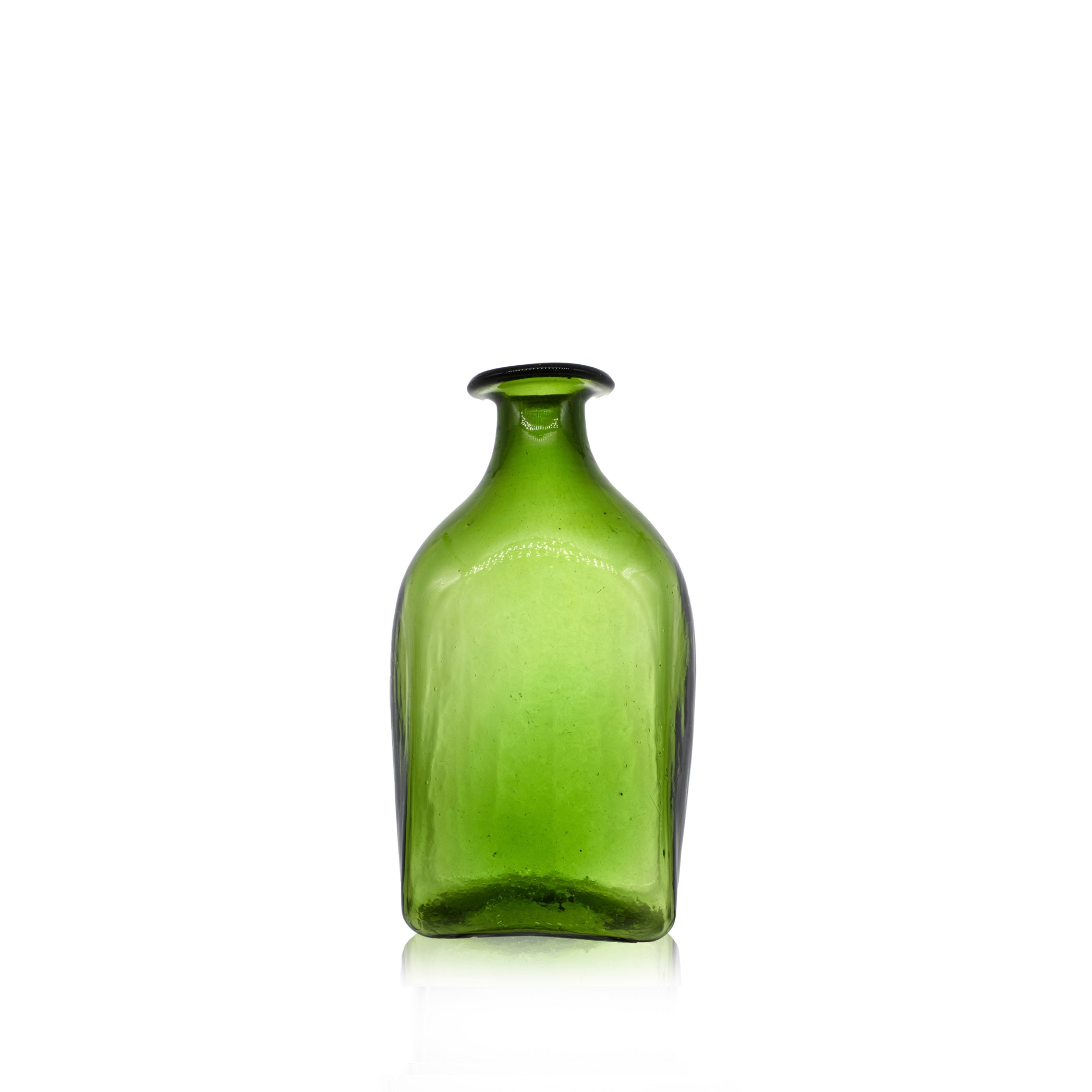 Handblown Small Glass Square Carafe in Olive Green, 19cm