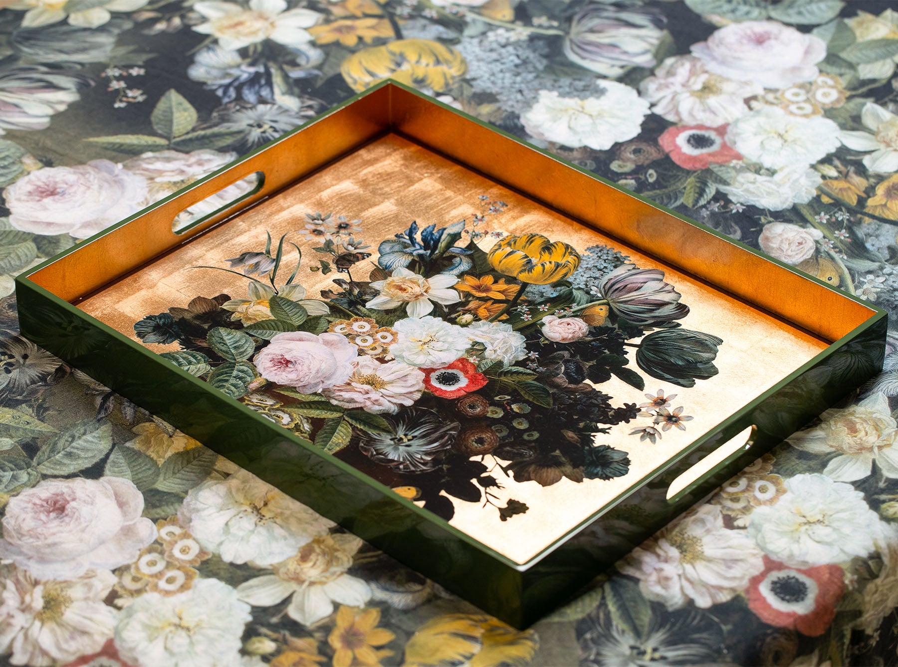 Gold Leaf 'Still Life 1815' Rectangular Lacquered Tray, 50cm x 40cm