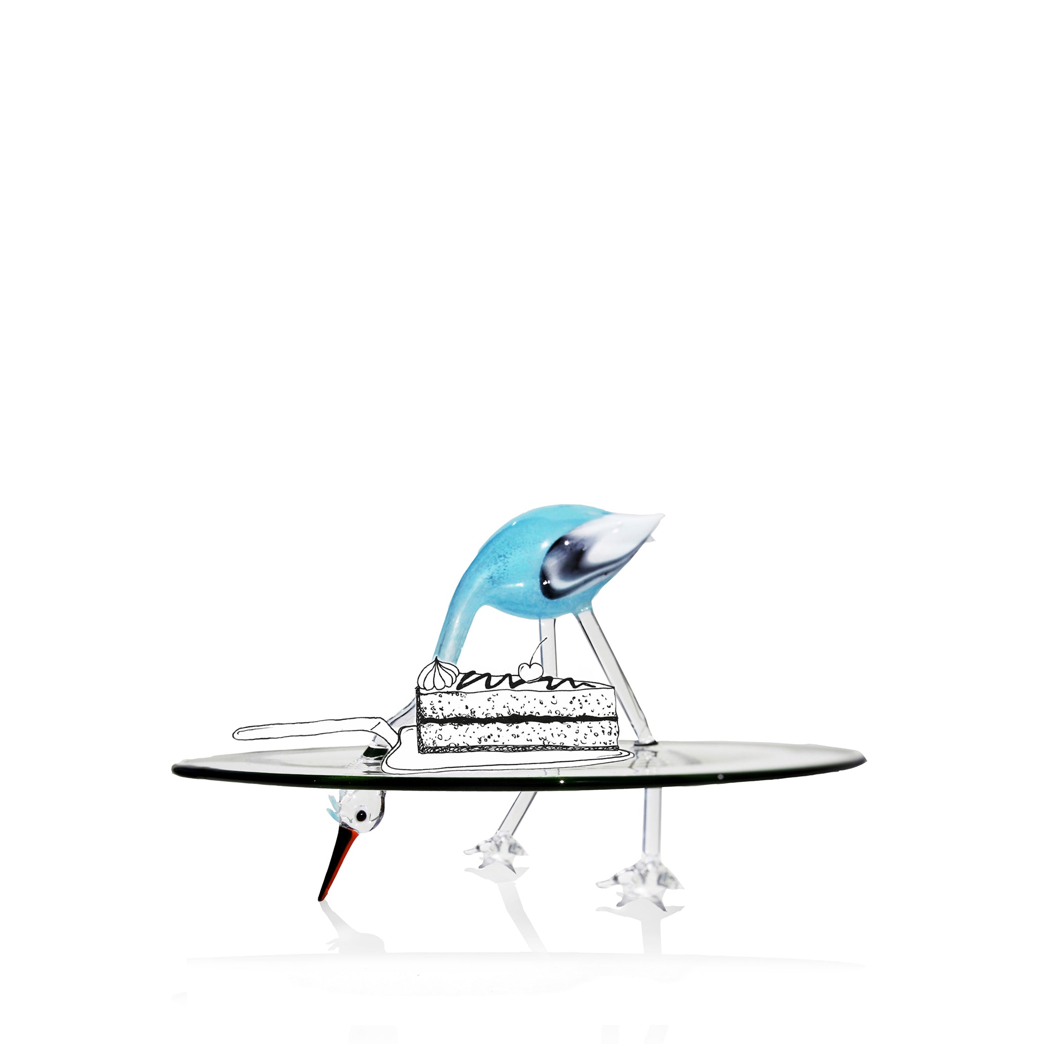 Handblown Glass Stork Cake Stand, 30cm