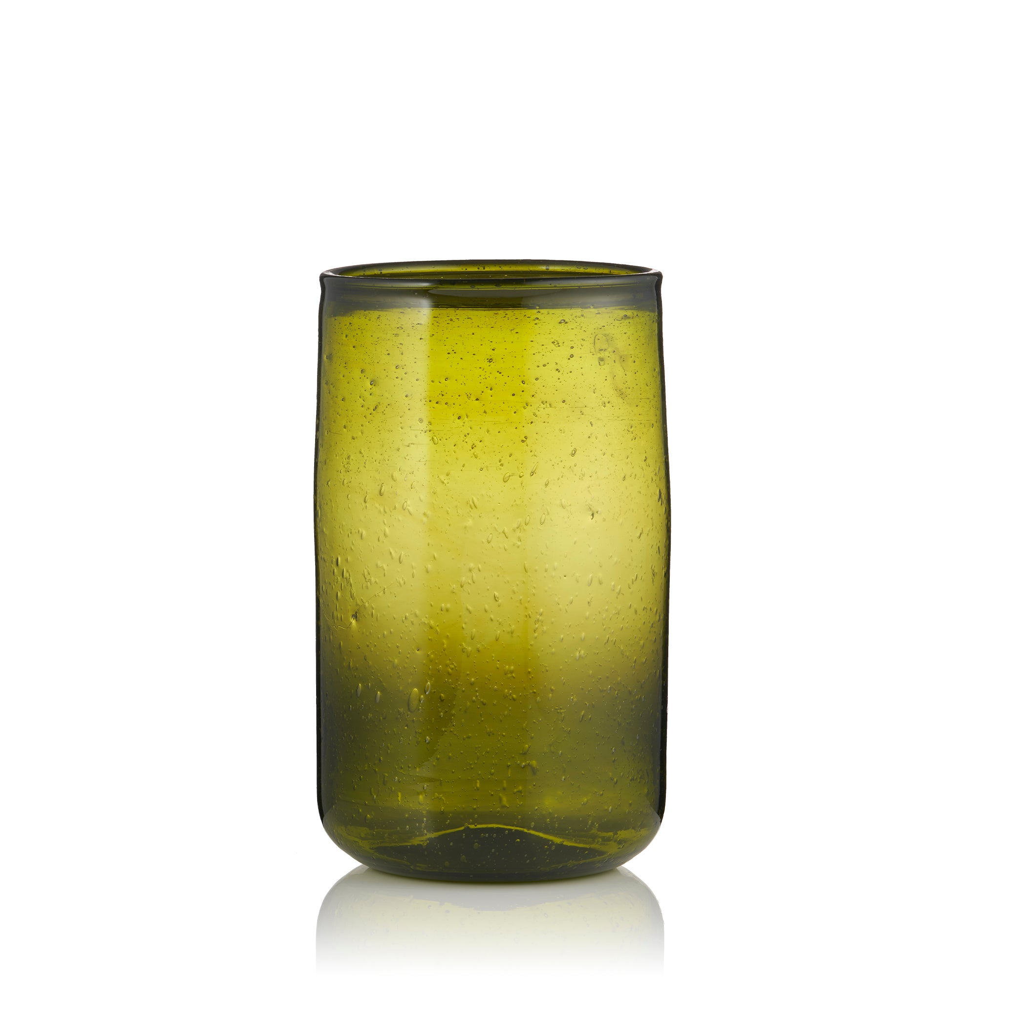 Handblown Straight Glass Flower Vase in Olive Green, 22.5cm