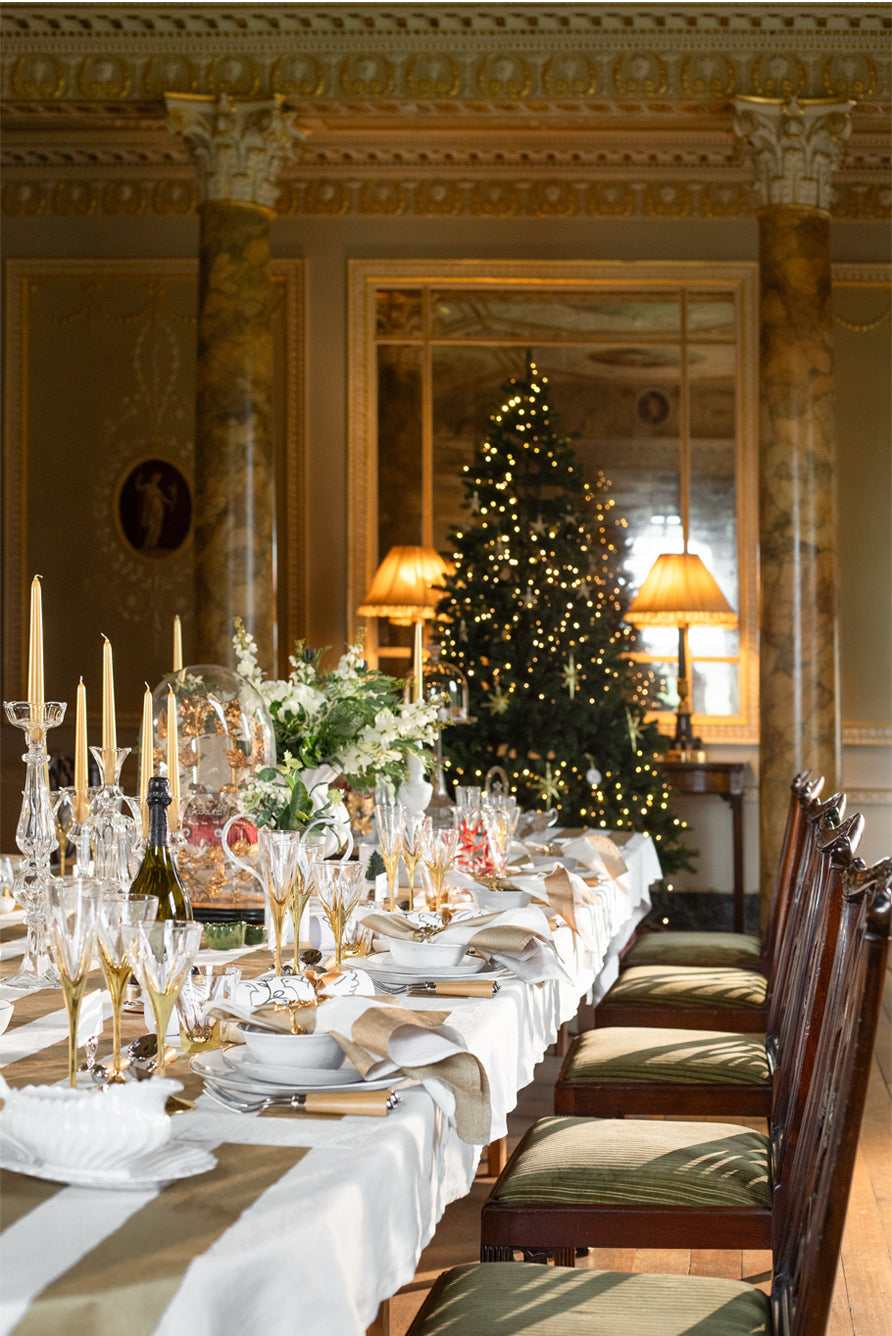 'Stripe' Screen Printed Linen Tablecloth in Gold