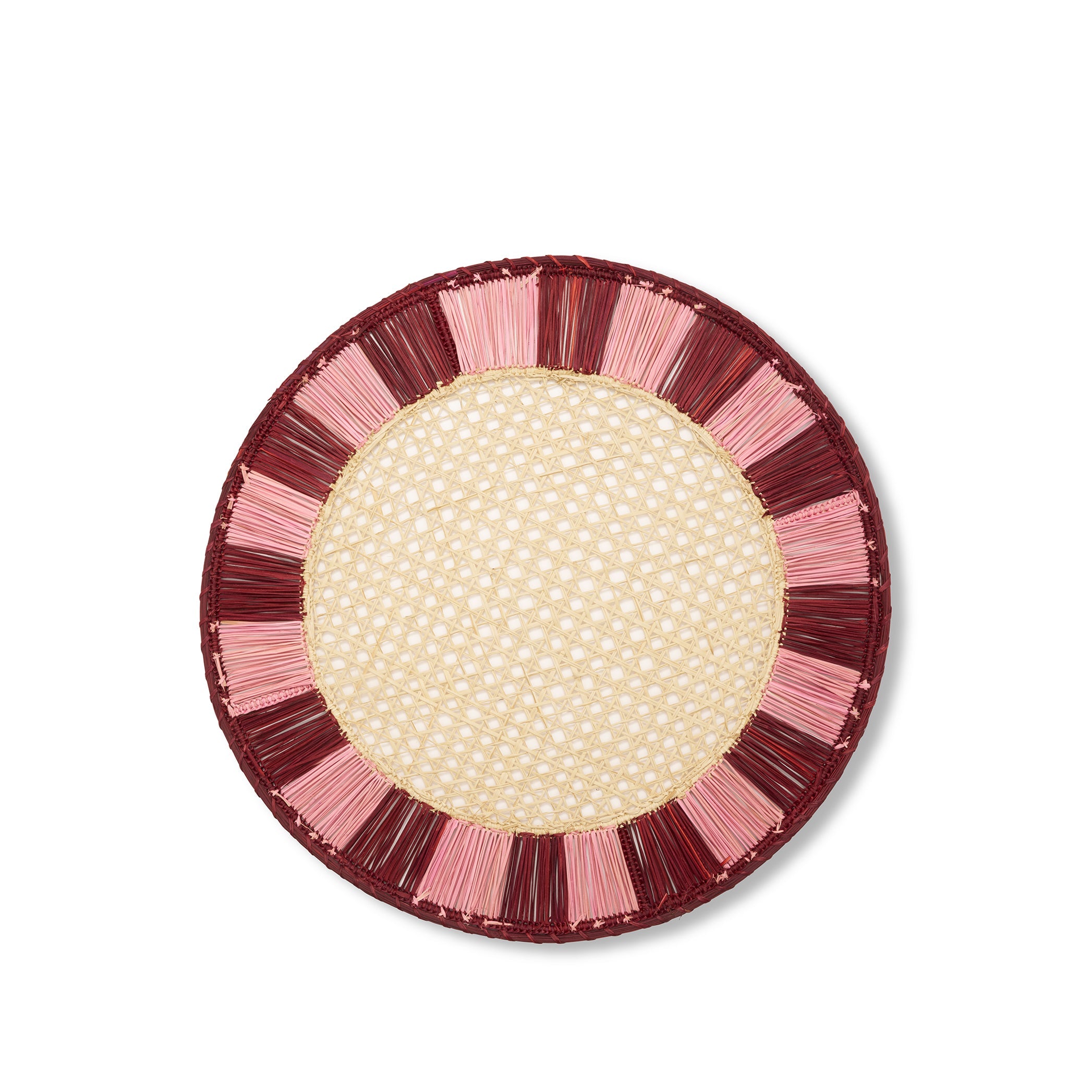Striped Border Placemat in Burgundy and Pink, 39cm