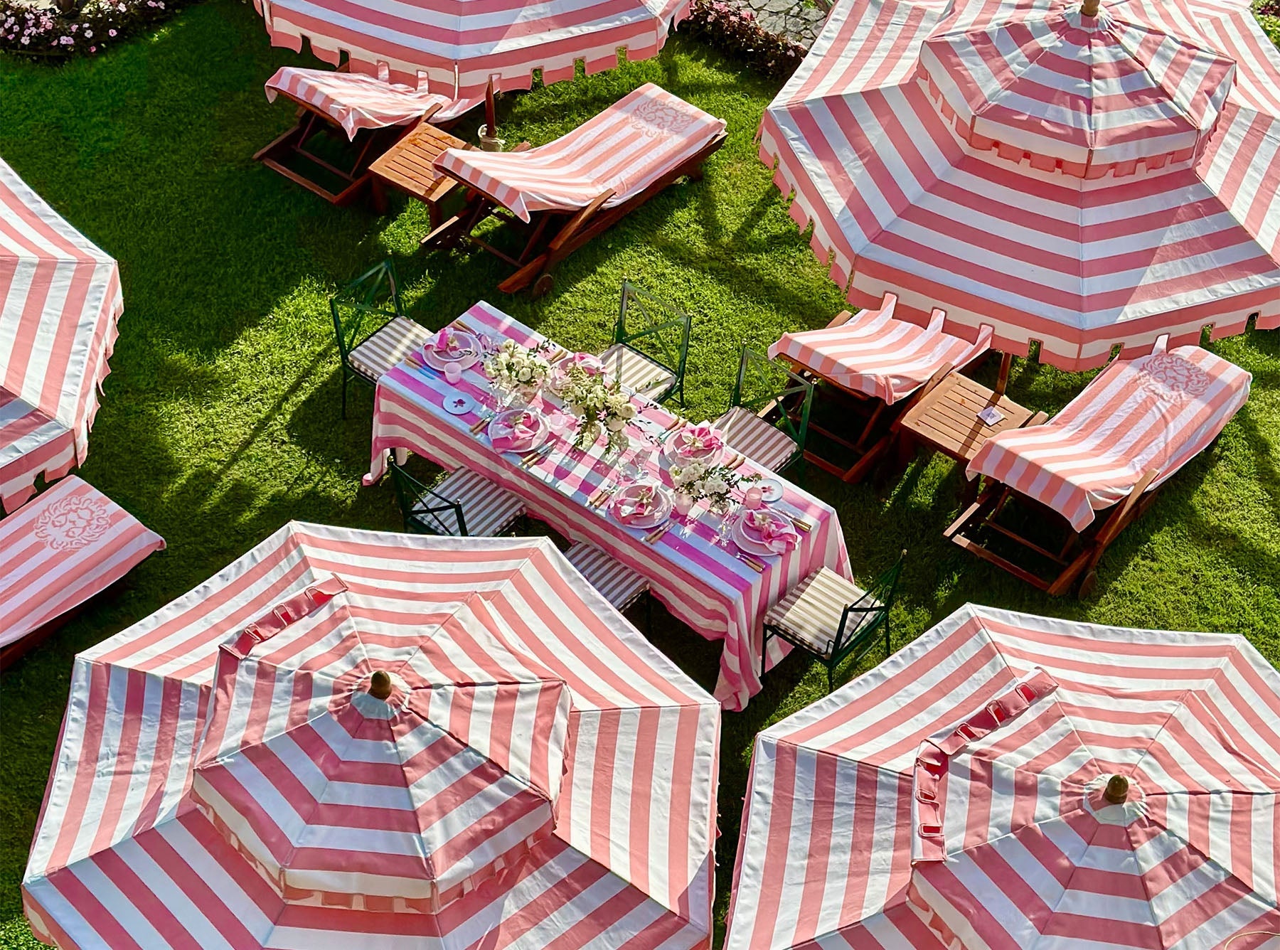 'Stripe' Linen Tablecloth in White & Pink