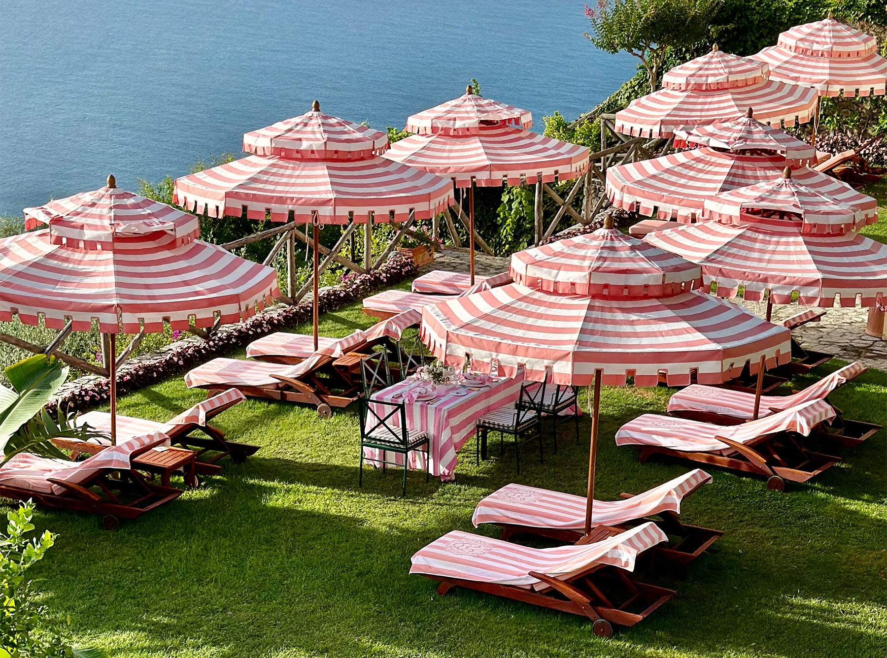 'Stripe' Linen Tablecloth in White & Pink