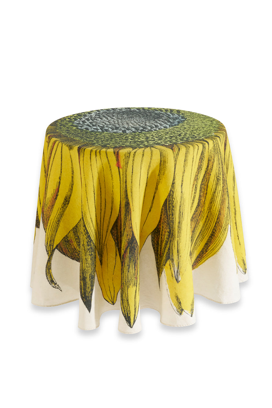 S&B x John Derian 'Sunflower' Round Occasional Linen Tablecloth, 165cm